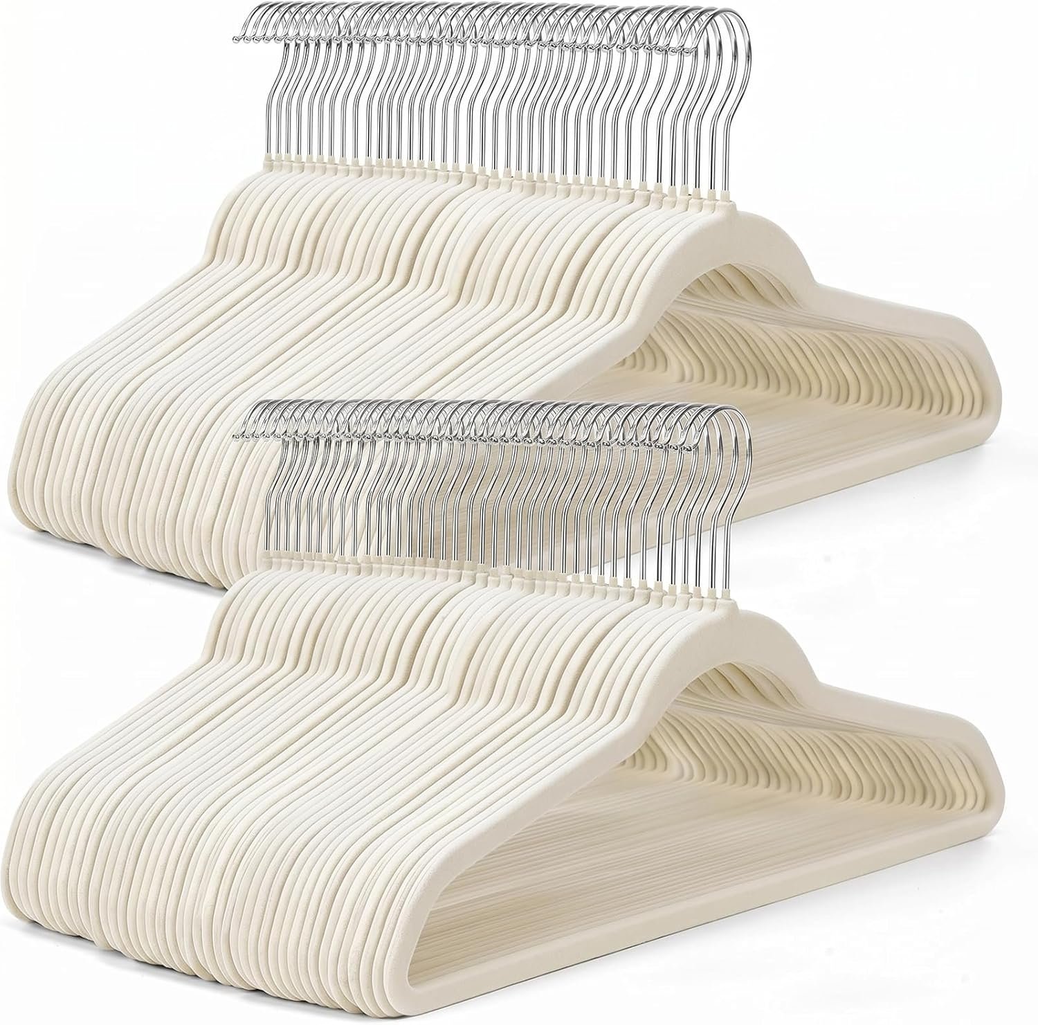 HOUSE DAY Ivory Velvet Hangers 50 Pack – Non Slip Felt Hangers Closet Essentials, Premium Space Saving Hanger, Gentle on Clothes, Sturdy Shoulder Design