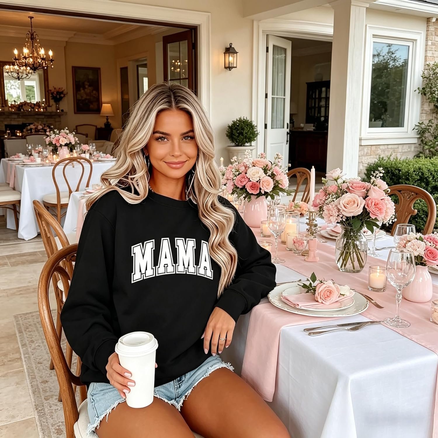 Mama Sweatshirts for Women Mom Sweatshirt Long Sleeve Graphic Mama Shirt Pullover Mom Life Shirt Sweater Tops