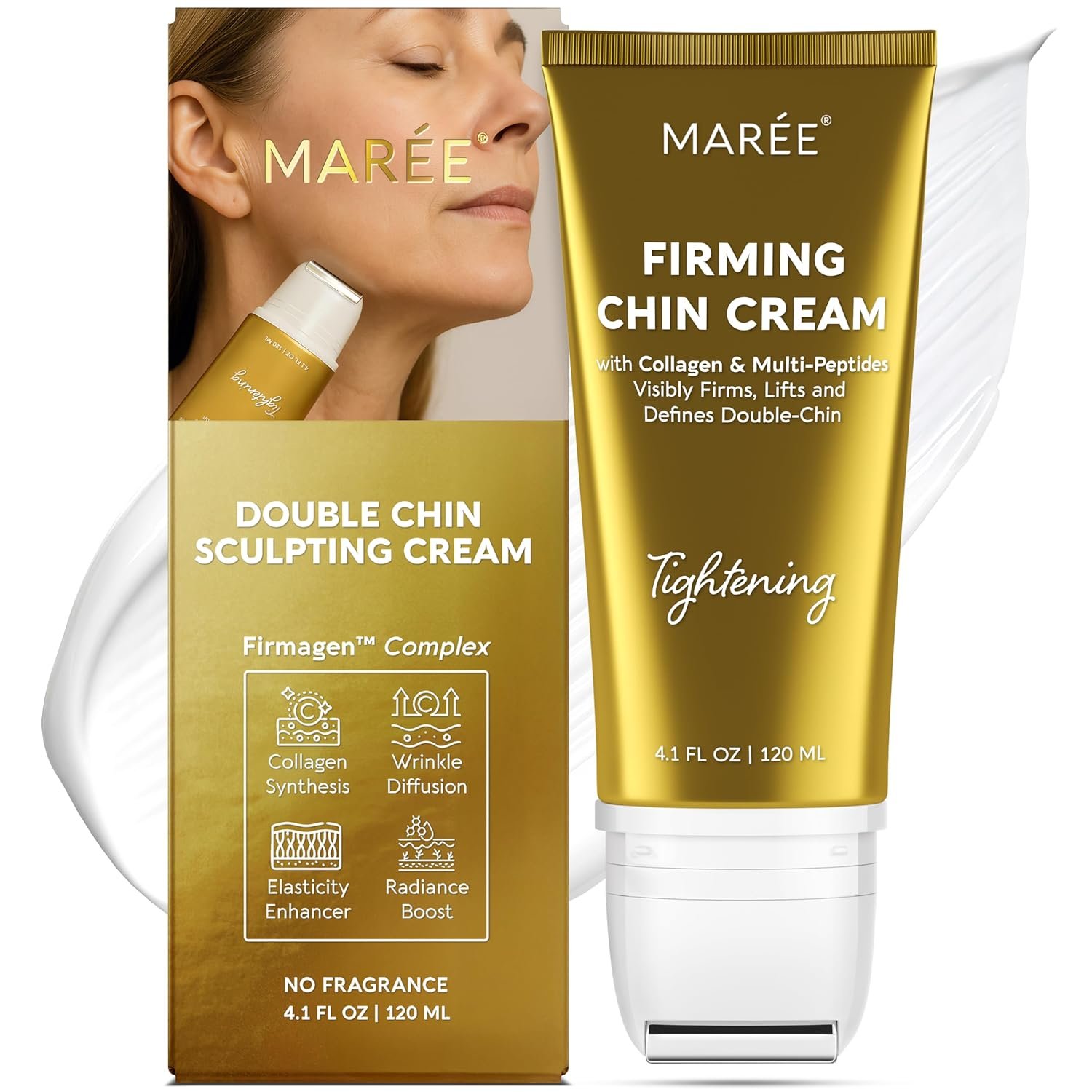 MAREE Neck Cream with Roller – Lifting Neck Creams For Tightening and Firming – 3D-Collagen & AH-8 Firming Neck Cream Roller – Face Décolleté Wrinkle Cream for Women – Crema Reafirmante Para el Cuello