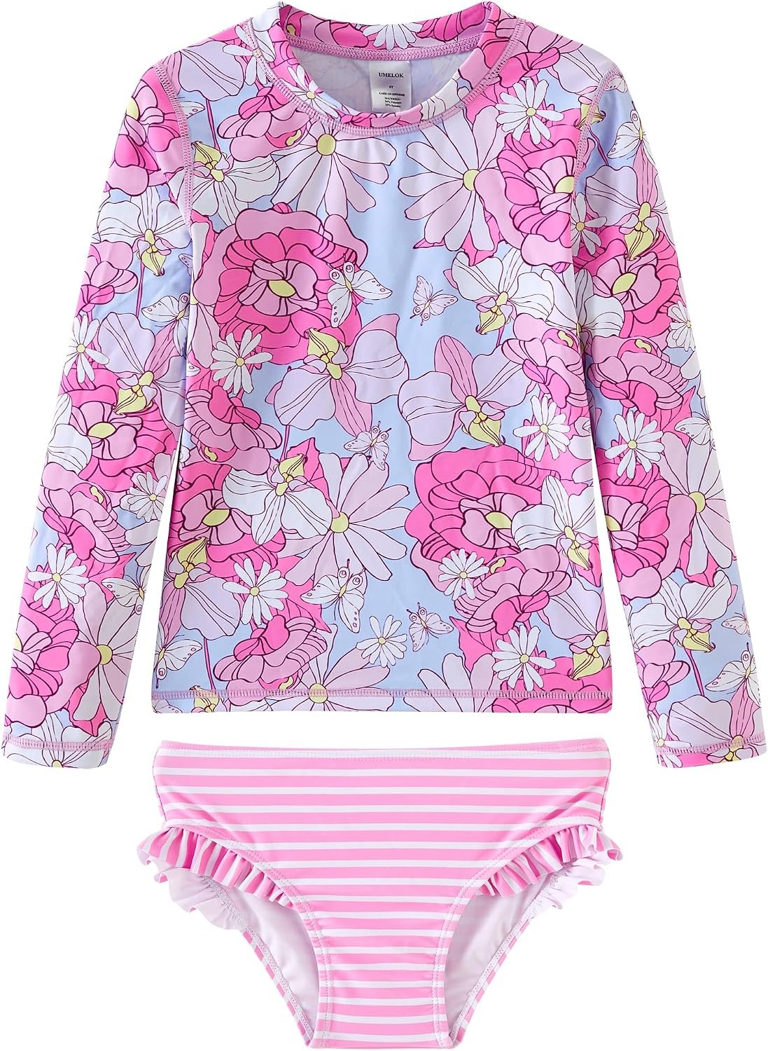 UMELOK Toddler and Little Girls Rash Guard Sets with Bikini Bottoms Swimwear