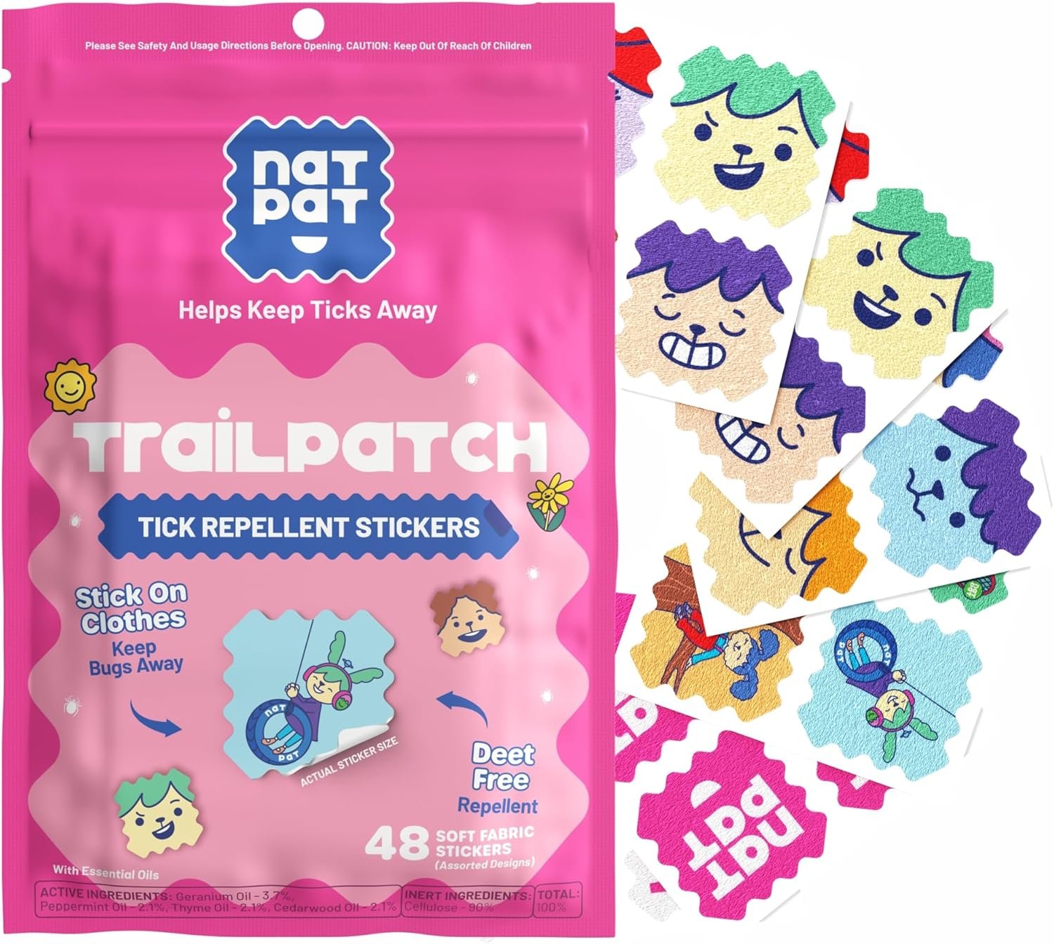NATPAT TrailPatch Tick Repellent Stickers for Kids – All Natural Chemical Free Outdoor Bug Patch for Toddlers, Kids (48 Pack)