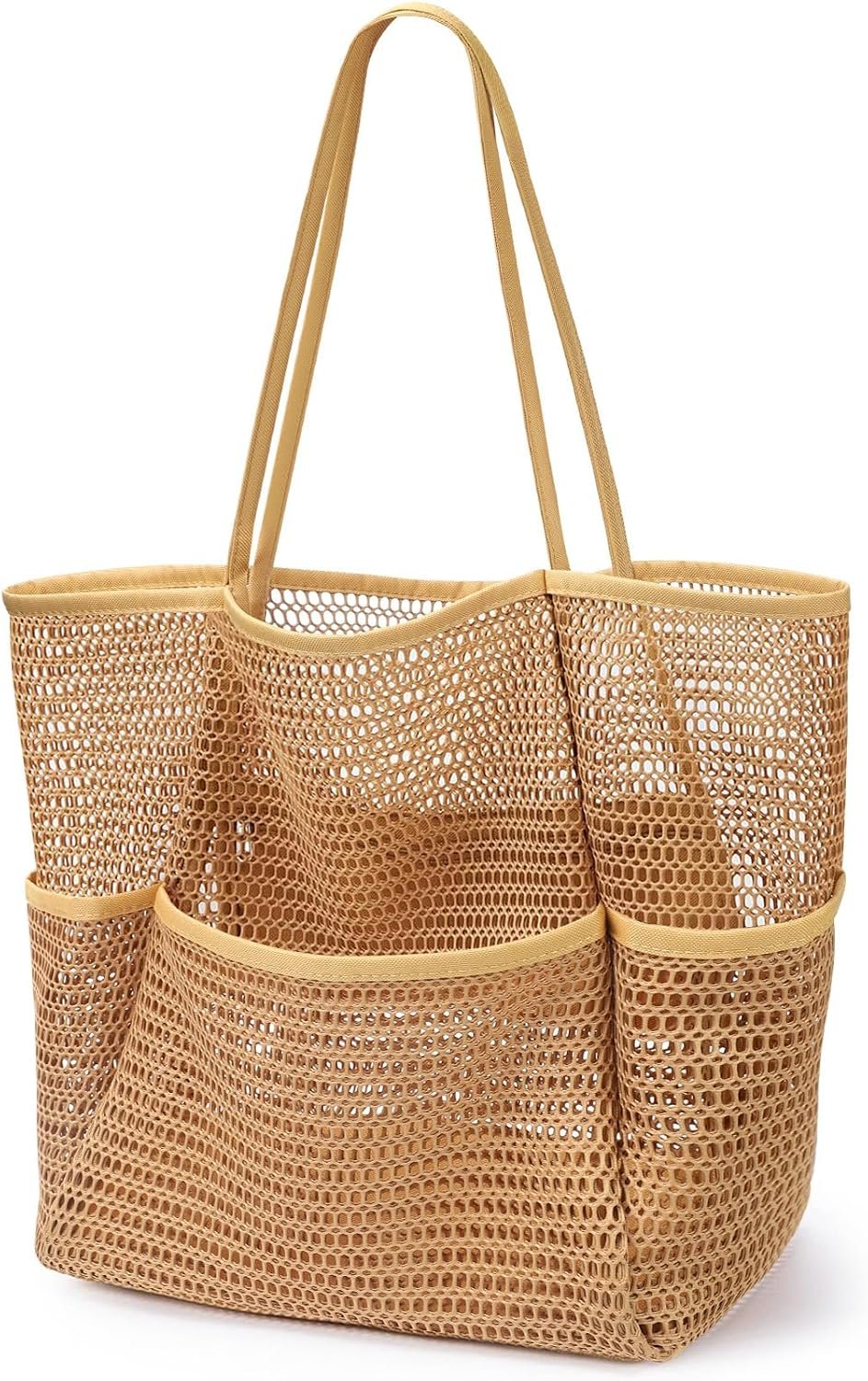 KPX Beach Bag with Mini Pocket, Summer Beach Tote Bags for Women Large Foldable Mesh Swimming Pool Travel Bags – Sandproof