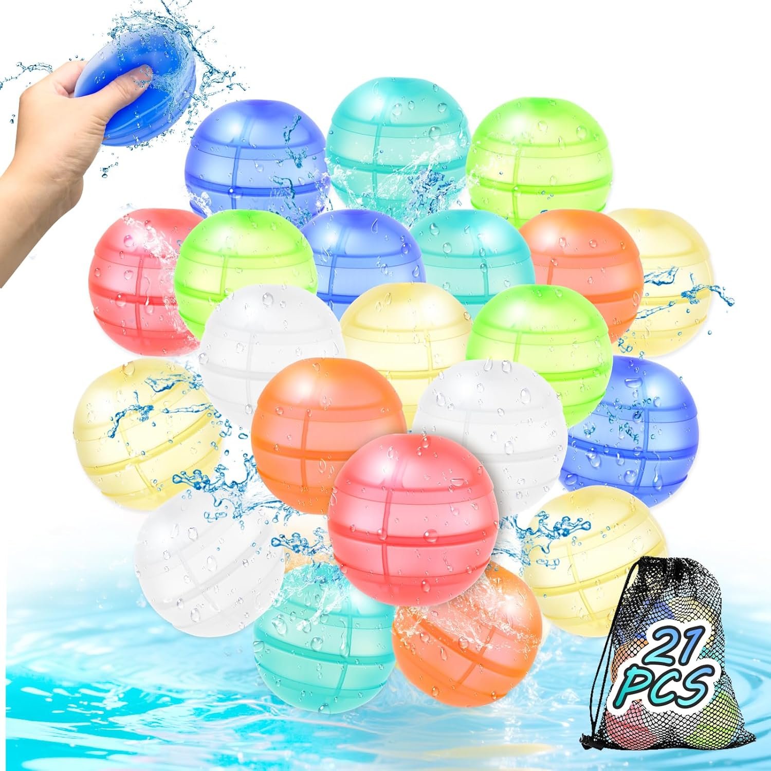 Reusable Water Balloons for Kids & Adults, 21 Pack Refillable Silicone Water Balloons – Quick Fill, Self Sealing Water Balloon for Pool, Summer Toys Beach Toys for Outdoor Idea Gift, Party Supplies