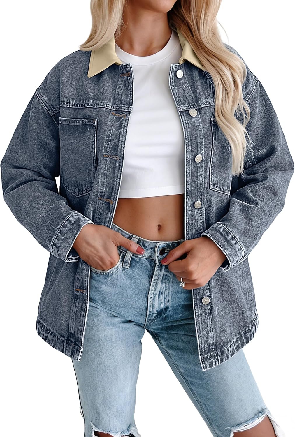 Glamaker Womens Oversized Denim Shirt Jacket Casual Lightweight Button Down Loose Fit Jean Jackets Outfits Outwear 2026