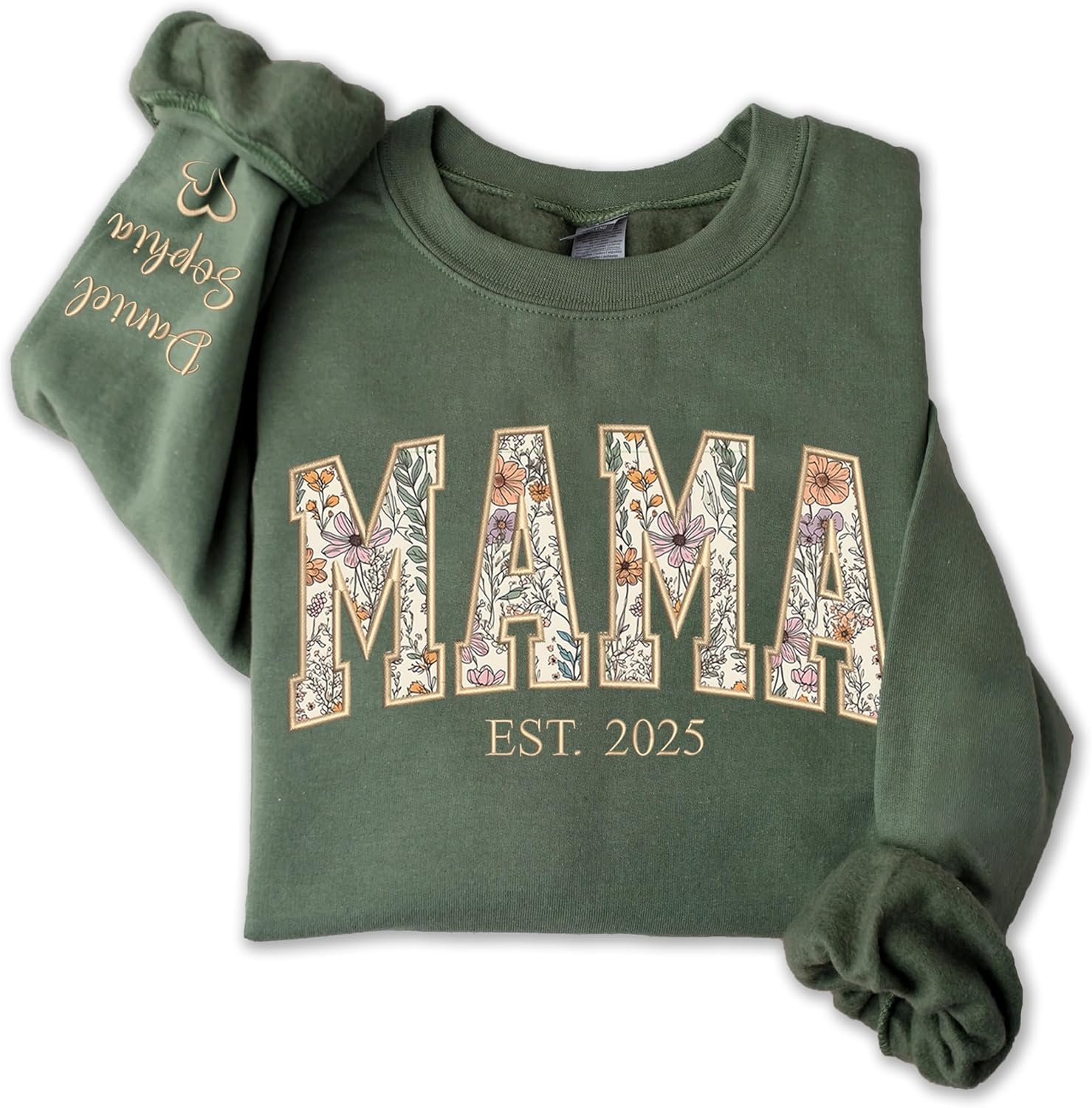 Personalized Floral Embroidered Applique Mama Sweatshirt for Women, Custom Mom Gifts from Grandkids, Mama Sweater, Mom Crewneck, Mother’s Day Apparel, Mother Birthday, Christmas 2026