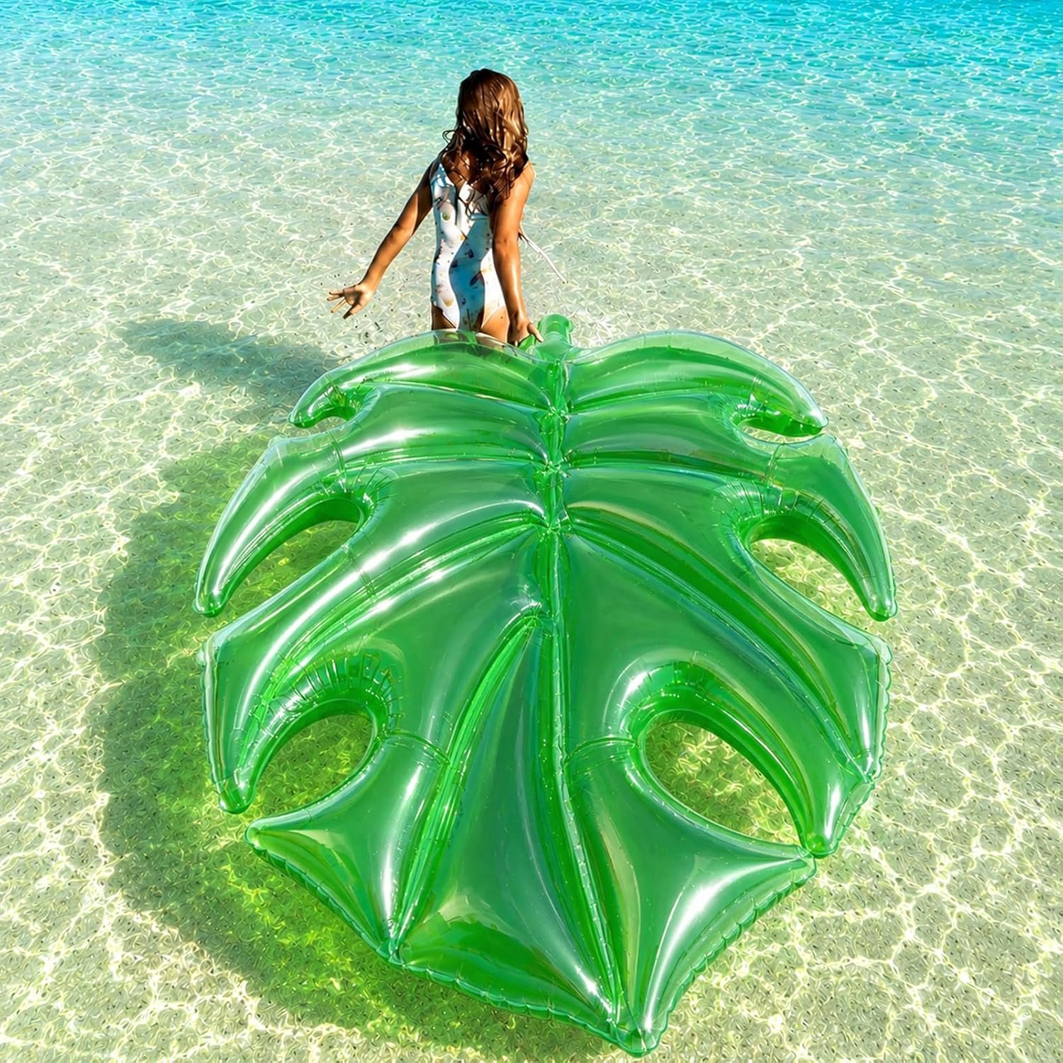 59×71 Inch Large Pool Float Inflatable Palm Leaf Floaties Rafts for Adults Summer Pool Party Water Floaty Toy Green Leaf Floatie Swimming Raft Inflatable Mat for Party Summer Water Beach Lake Fun