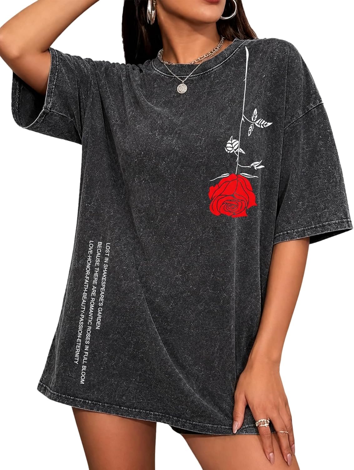 UOUA Women Oversized Graphic T-Shirt Casual Cotton Tees Printed Summer Tops