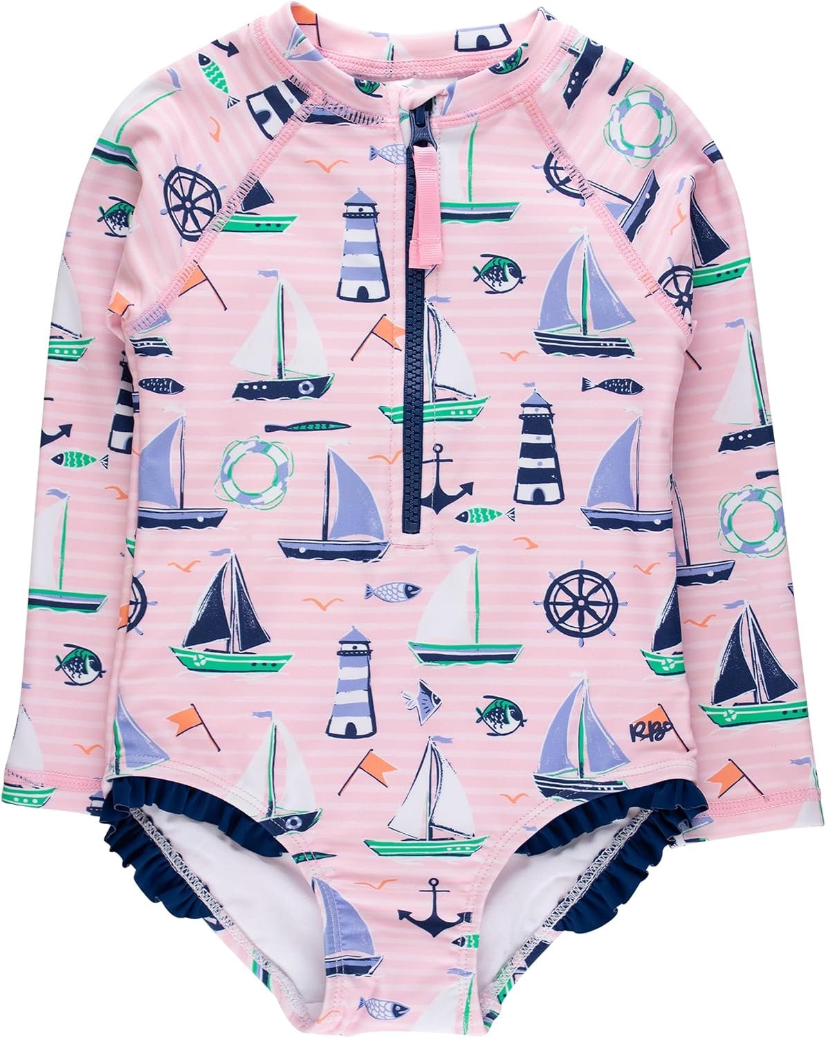 RuffleButts® Girls One Piece Rash Guard Baby Swimsuit UPF 50+ Sun Protection