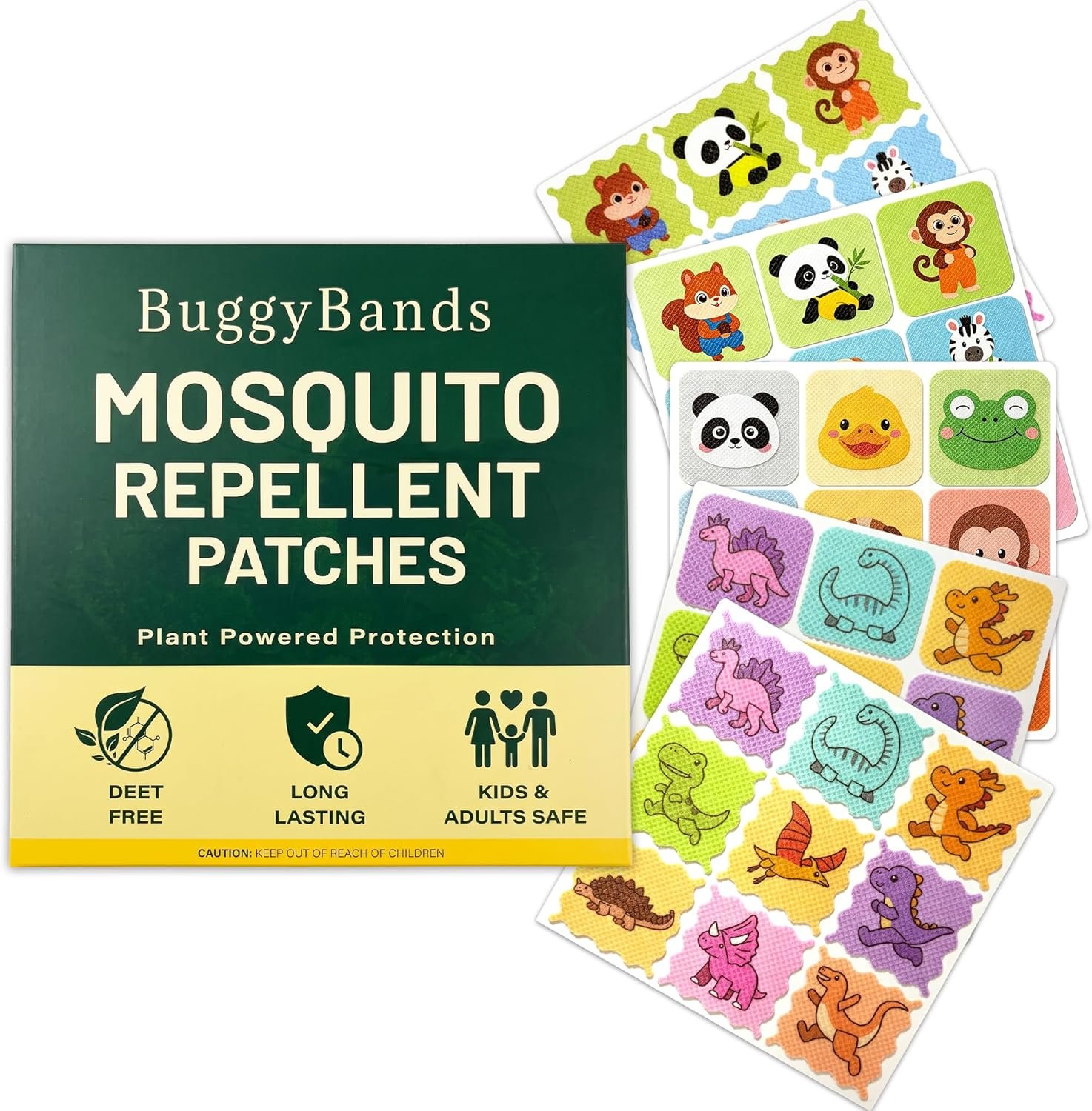 BuggyBands Mosquito Repellent Stickers for Kids & Family (432pcs) – Cute Animal & Dinosaur Designs, Plant-Based Essential Oils, DEET-Free – Fun Natural Mosquito Patches for Outdoor Activities