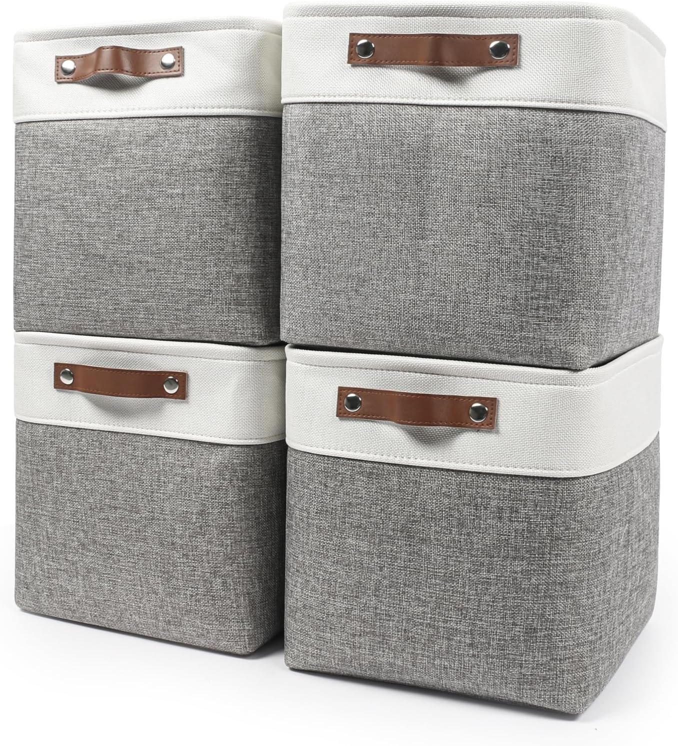 Bagnizer 13×13 Cube Storage Bins, Collapsible Fabric Storage Box, 4 Pack Closet Baskets with Handles for Organizing, Shelf, Toys, Clothes, Home, Office, Nursery (Grey&White)