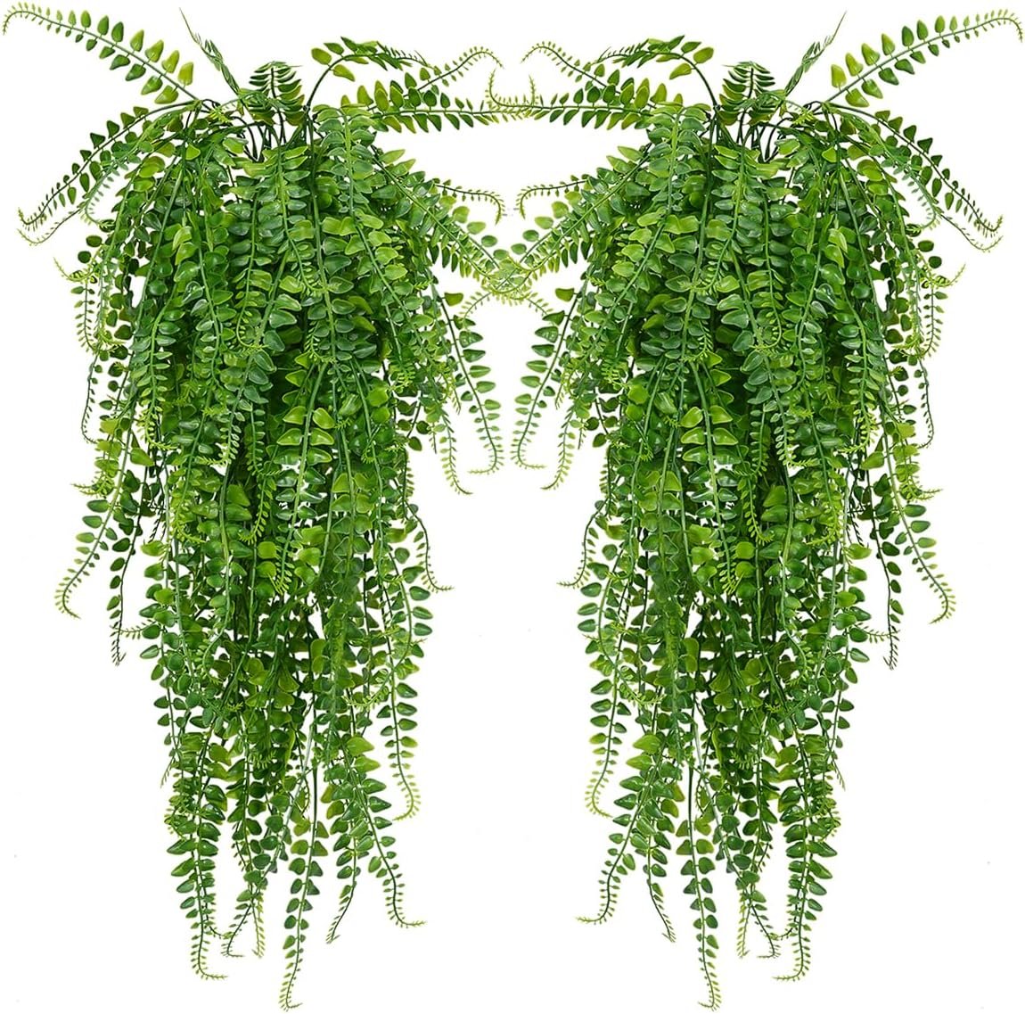 SzJias Artificial Hanging Plants Ferns Faux Fake Plants for Patio Porch Outdoor Decor (2 Pcs)