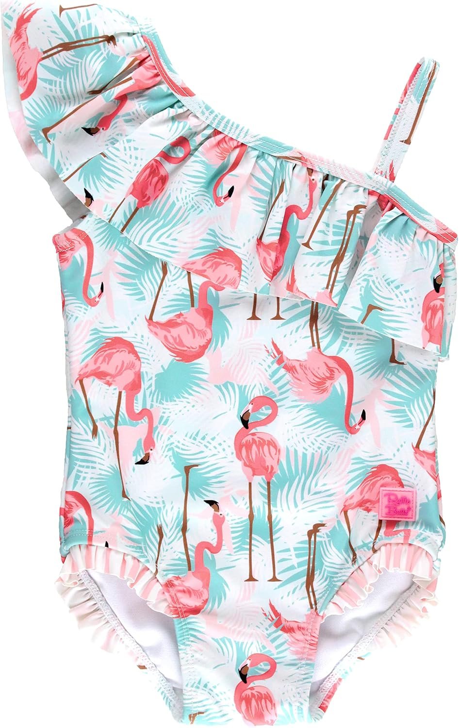 RuffleButts Girls UPF50+ Sun Protection One Shoulder Single Ruffle One Piece Swimsuit