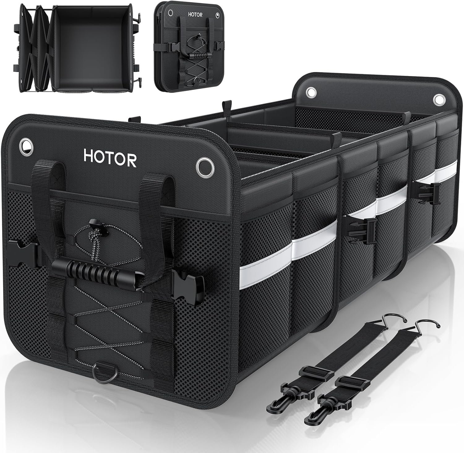 HOTOR Trunk Organizer for SUV – Car Storage Box with Reflective Strips, Collapsible Car Organizer with Large Capacity, Essential Car Accessories for Truck, Van & Sedan, Black, 33.1″ x 13.0″ x 12.0″