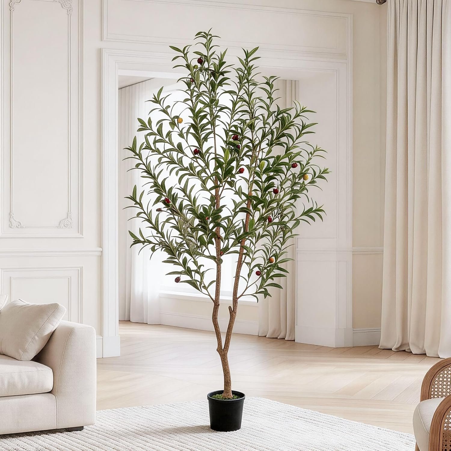Artificial Olive Tree 6FT Tall Faux Olive Tree Artificial Indoor with Natural Wood Trunk and Lifelike Fruits Realistic Black Potted Interior for Home Office Living Room Decor