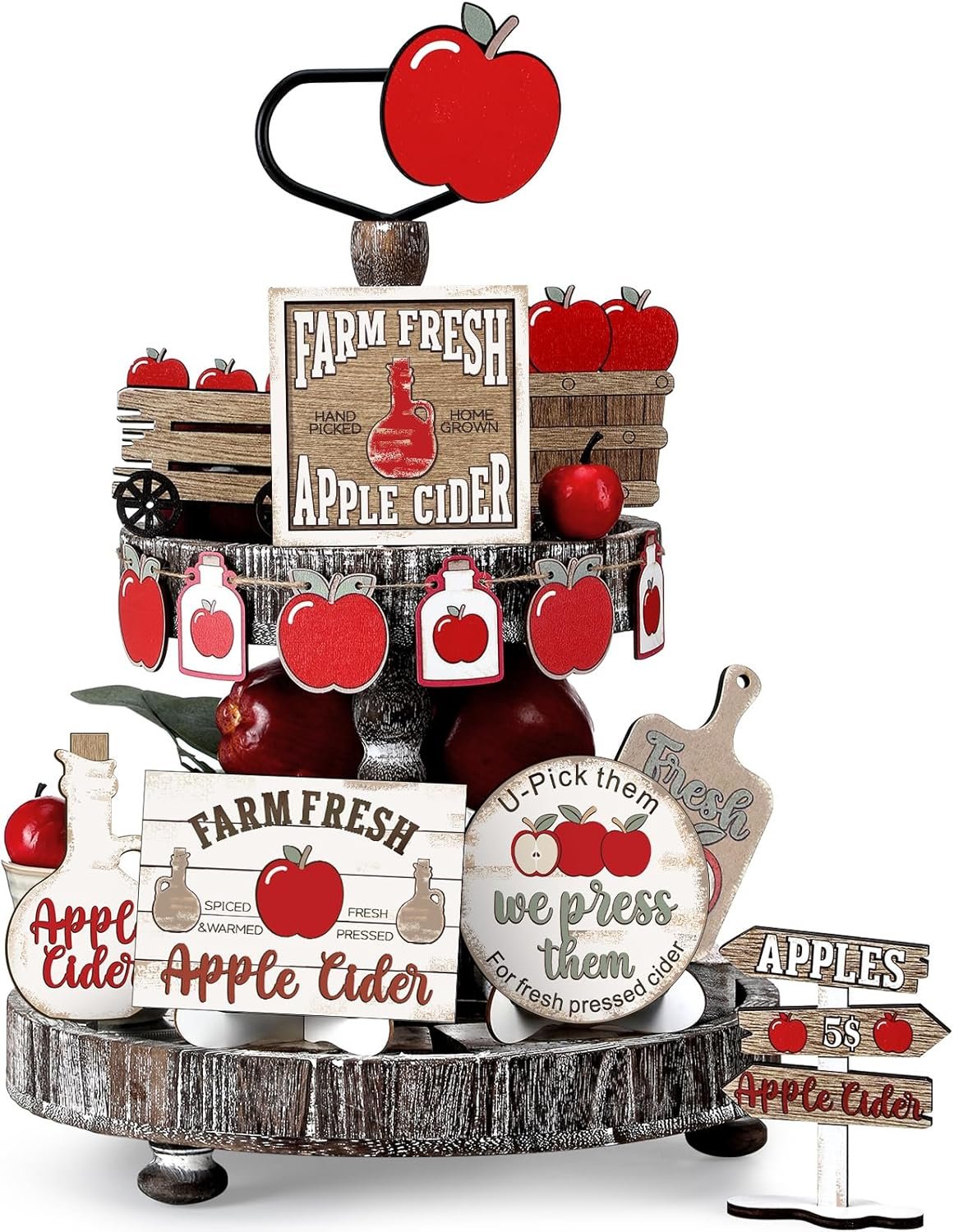 FairySandy 19 Pcs Vintage Fall Tiered Tray Decor Autumn Farmhouse Home Decorations Set Fall Wood Tray Decor Autumn Thanksgiving Day Decorative Sign for Tabletop Kitchen Office Decorations
