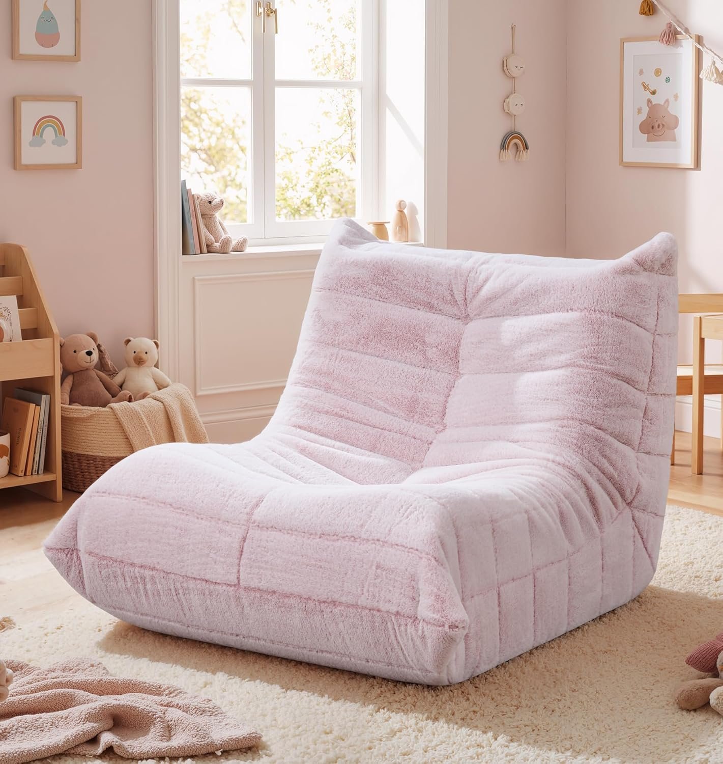 Hobestluk Bean Bag Chair for Kids Toddler Bean Bag Chair with Memory Foam Filler Beanbag with Spacious Design Bean Bag Couch for Reading Gaming Relaxing (Light Pink, Small)