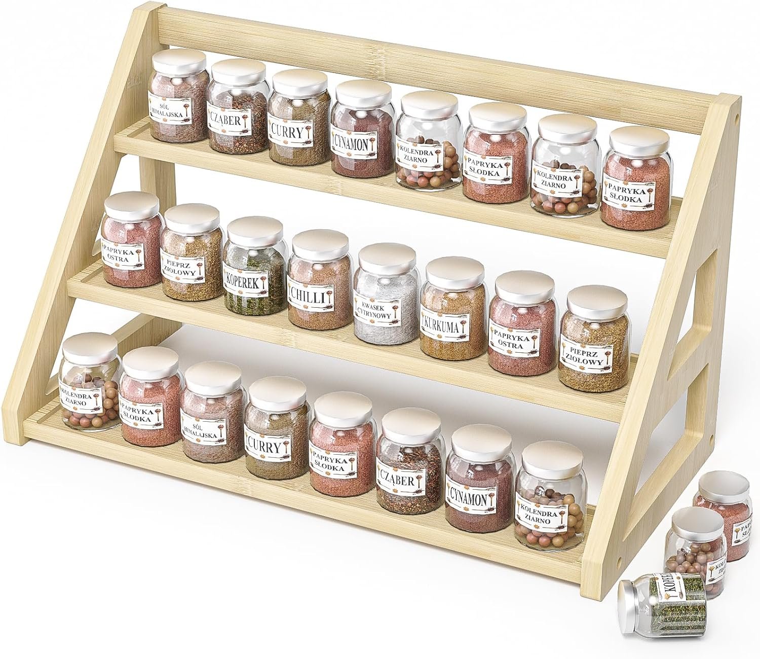 3-Tier Spice Rack Organizer for Cabinet,Bamboo Tiered Spice Rack for 24 Spice Jars(4 oz),Spice Shelf for for Kitchen Countertop,Seasoning Rack,17.5″ L x 8.3″ W x 9.4″ H