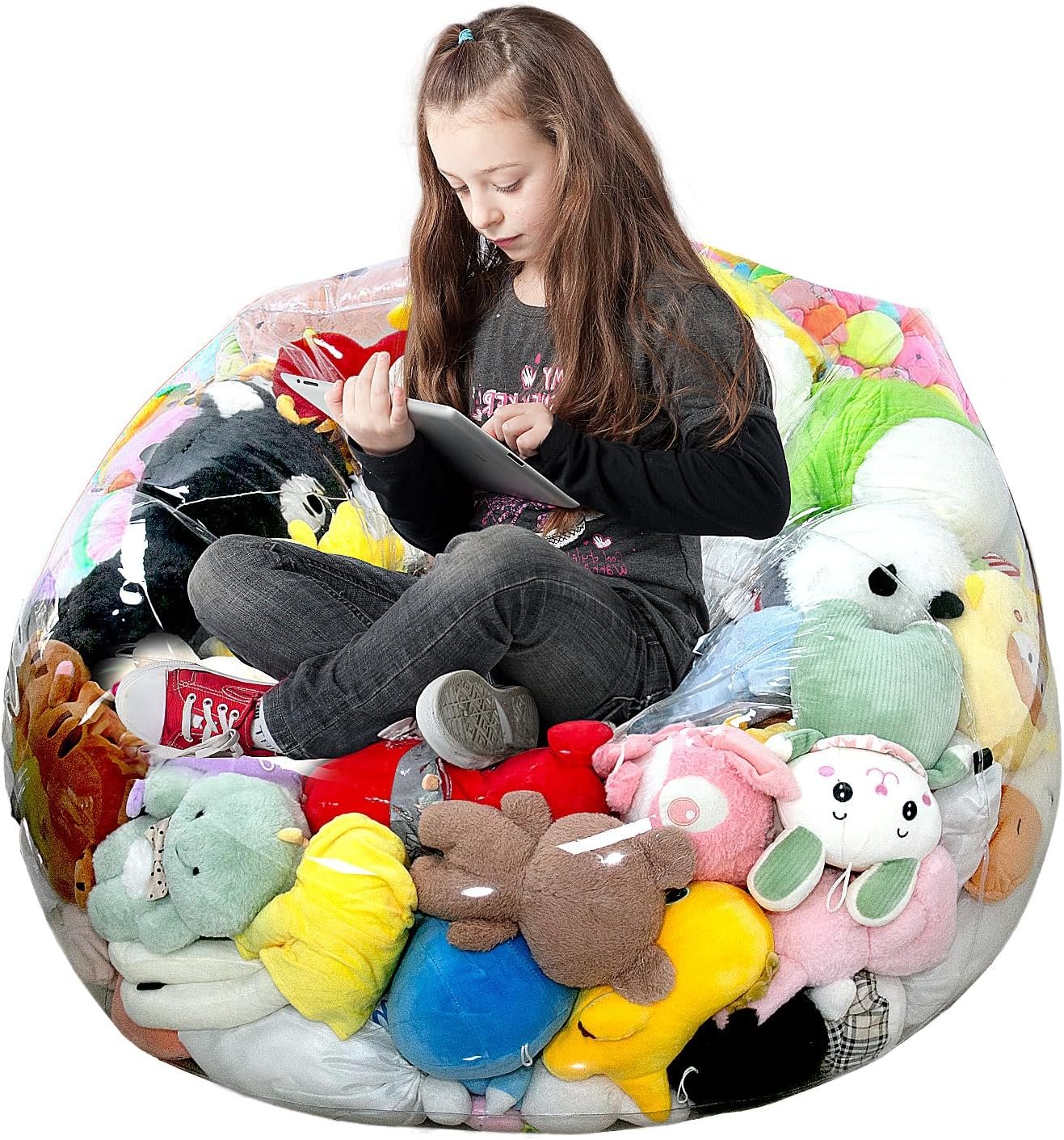 Clear Stuffed Animal Storage Bean Bag Chair Cover for Kids, Extra Large Waterparoof Beanbag Chair Cover with Zipper, PVC Bean Bag Chair for Children Plush Toys Storage & Organizing