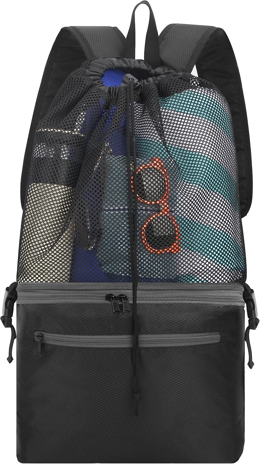 Mesh Beach Backpack Bag with Cooler Bottom, Mesh Beach Backpack for Summer Camping Vacation