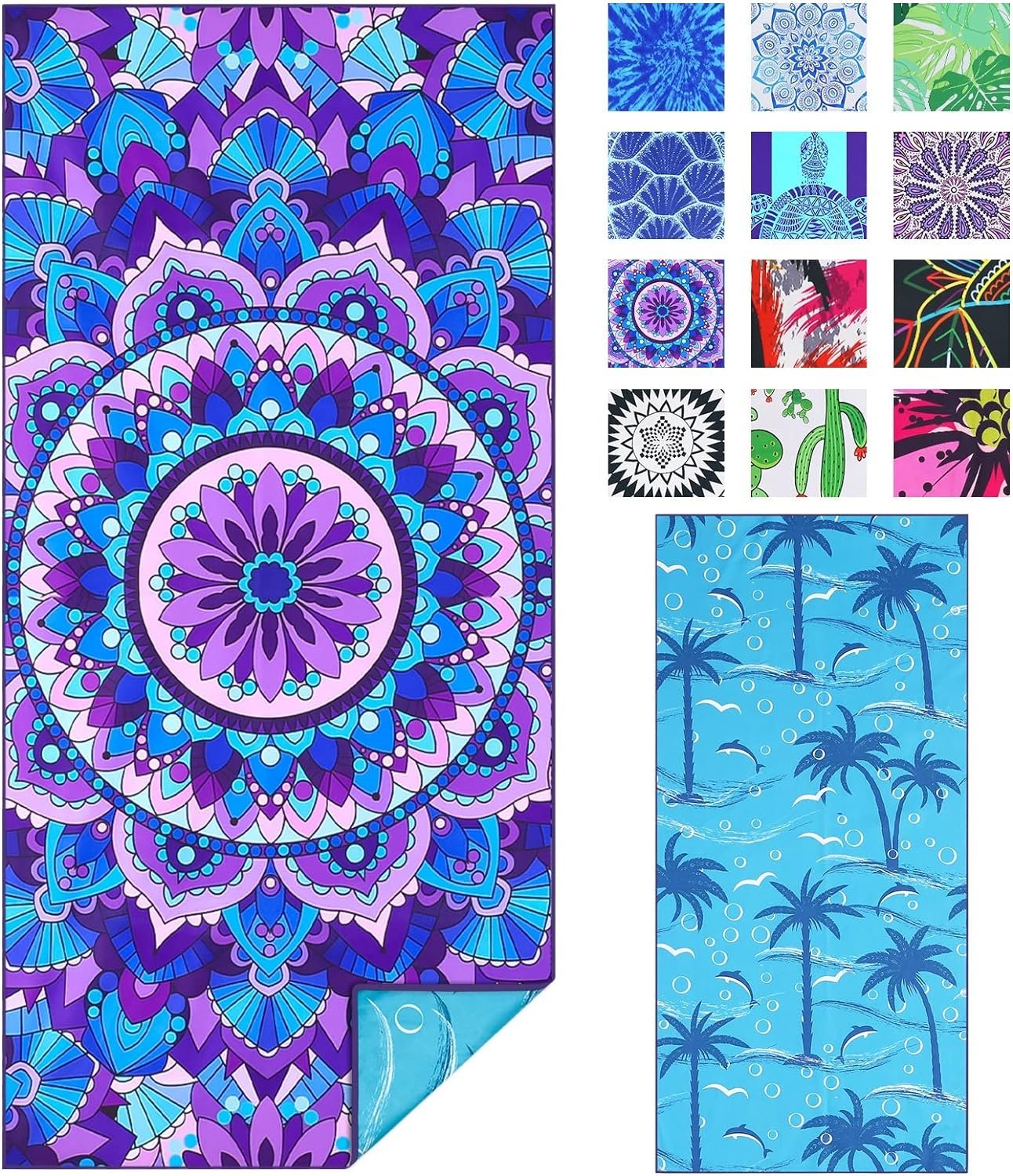 TwoYek Microfiber Sand Free Beach Towel Thin Quick Dry Super Absorbent Oversized Large Lightweight Towels for Travel Sports Pool Swimming Bath Camping Yoga Girls Women Adults