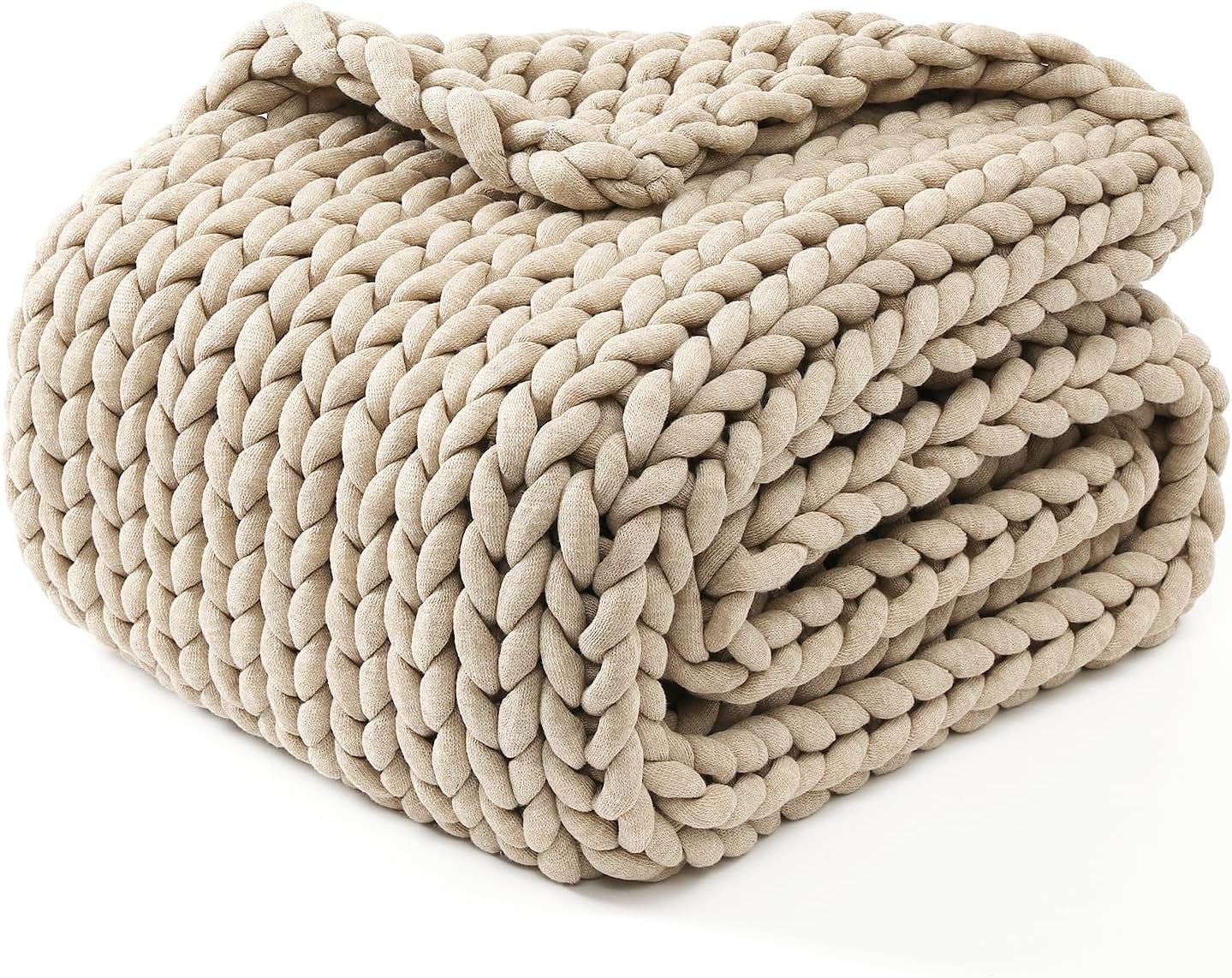 YnM Chunky Throw Blanket, Medium-Weight, Hand Knitted, Skin Friendly, Ventilated and Breathable, Machine Washable, Home Décor Piece for Couch, Sofa and Bed (Beige, 60×80 Inch)