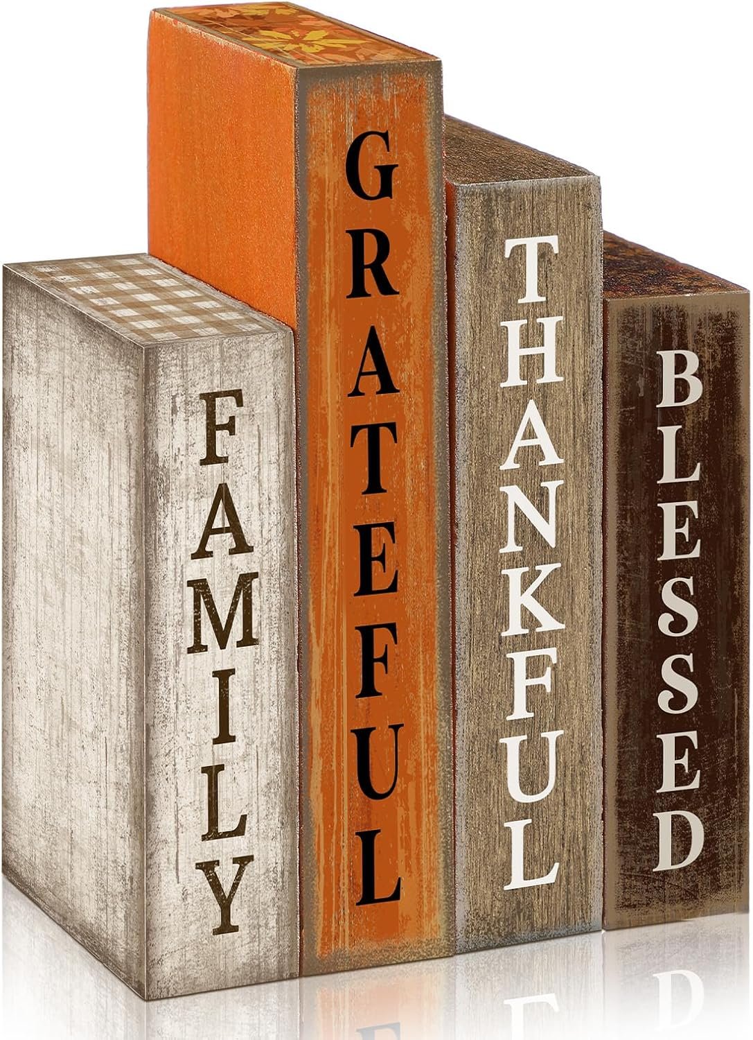 Lineshading 4 Pcs Fall Table Decoration Wooden Book Thanksgiving Tiered Tray Decor Decorative Fall Faux Book Stack Block Signs Farmhouse Thanksgiving Centerpiece for Autumn Harvest Party Home Kitchen