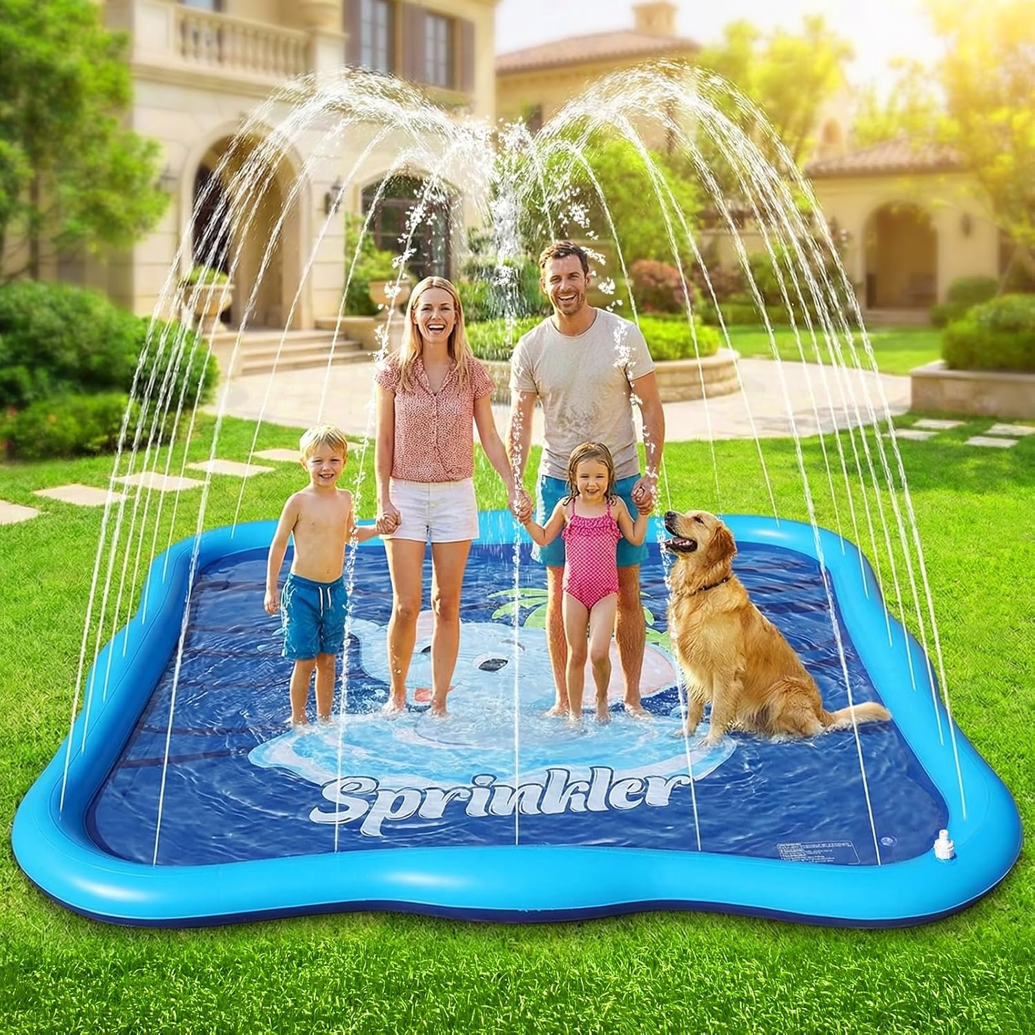Splash Pad Sprinkler for Kids & Dog, 85″ Thickened Square Splash Pad for Toddlers Ages 1-3, Elephant Outdoor Water Toy Play Mat for Children, Backyard Sprinkler Shallow Pool Fountain Pad