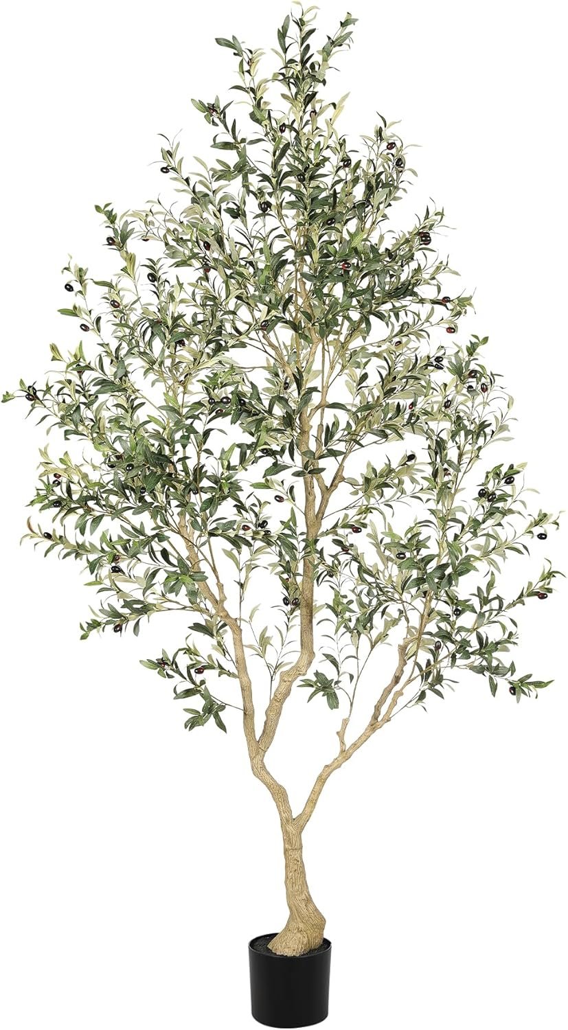 LYERSE 8ft Faux Olive Tree – Olive Trees Artificial Indoor with Large Olive Branches and Lifelike Olive – Artificial Olive Tree for Home Office House Living Room Decor