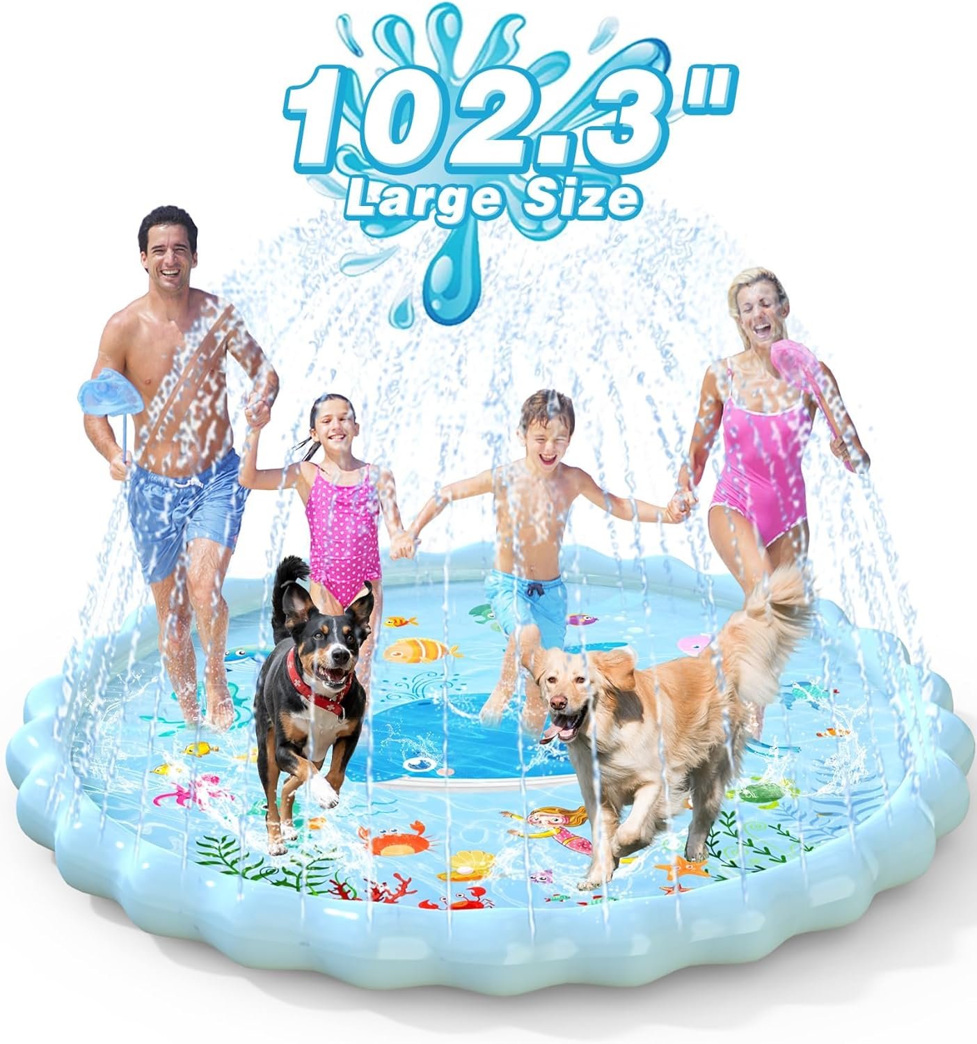 EPN Splash Pad for Kids, 102.3″ Extra Large Sprinkler Play Mat, Thick PVC Water Splash Pad for Toddlers & Kids Ages 4-8, Outdoor Backyard Summer Water Toy for Lawn and Beach Play