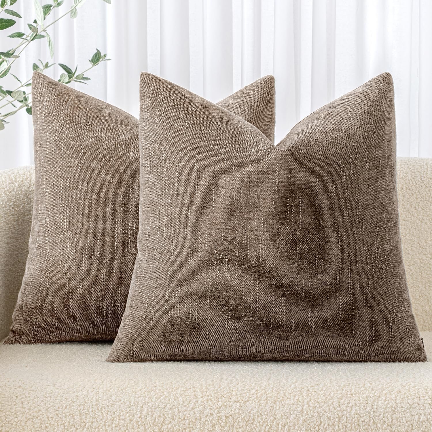 MIULEE Pack of 2 Decorative Throw Pillow Covers Soft Chenille Throw Pillows Solid Neutral Farmhouse Textured Cushion Covers for Couch Sofa Bedroom Living Room 18×18 Inch, Taupe Grey