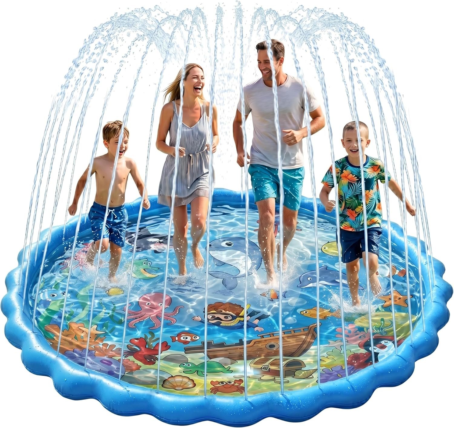 87″ Splash Pad for Kids and Adults, Extra Large Sprinkler Water Toys for Backyard Outside, Non-Slip Wading Pool for Toddlers 1-3 4-8, Summer Outdoor Family Water Park