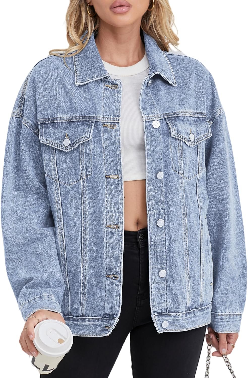 Jean Jacket for Women, Oversize Denim Jacket Trendy, Women’s Long Jean Jackets Trucker Coat