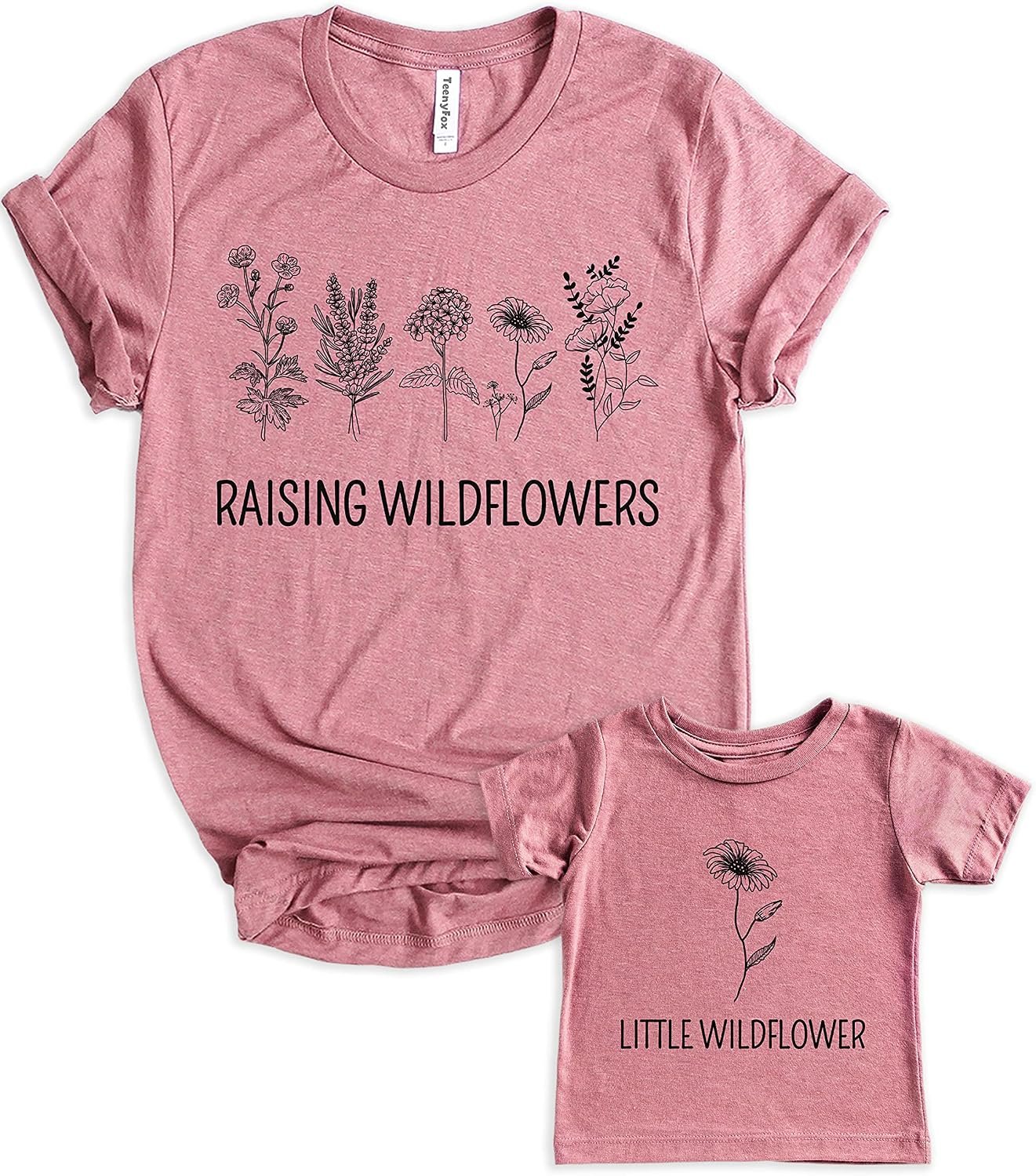 Teeny Fox Raising Wildflowers Little Sunflower Mother Daughter Matching Outfits Mom and Me Cute Family Shirts