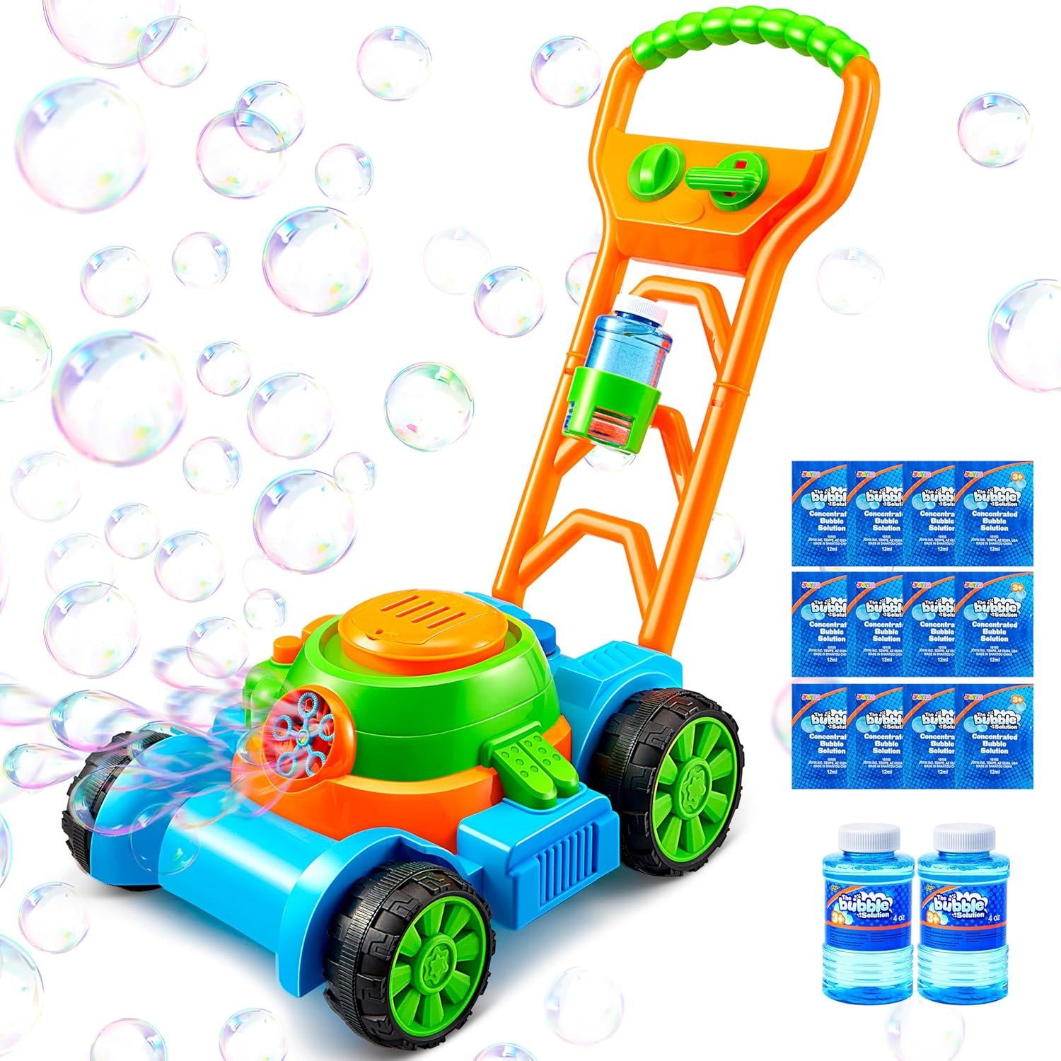 SLOOSH Bubble Lawn Mower Toddler Toys – Spill-Proof Bubble Machine Pretend Gardening Play Toy for Age 1 2 3 1-3 Year Old Baby Boys Indoor Outdoor Use, Easter Basket Stuffers Birthday Gifts (Blue)