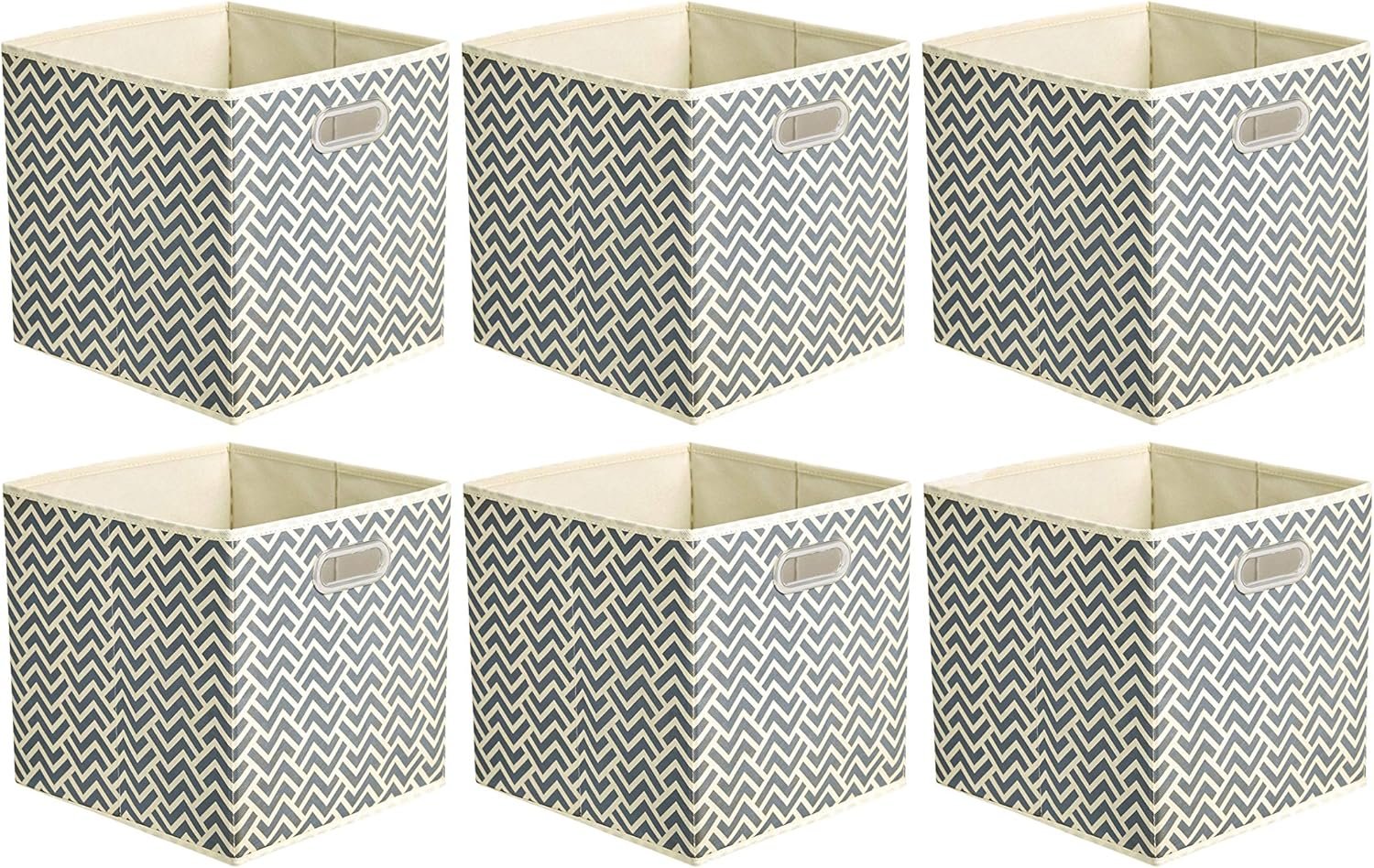 Amazon Basics Collapsible Storage Bins with Handle, Space-Saving, Breathable Cube Organizer, 10.5″ x 10.5″ x 11″, Chevron Grey, 6-Pack