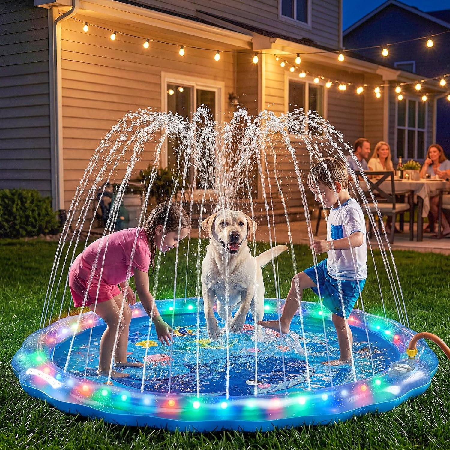 LED Glowing Splash Pad Sprinkler for Kids & Dogs, 60″ Non-Slip Outdoor Water Toys Toddler Sprinkler Pool Splash Pad/Play Mat,LED Light Boys Girls Yard Sprinkler Pool for Kids
