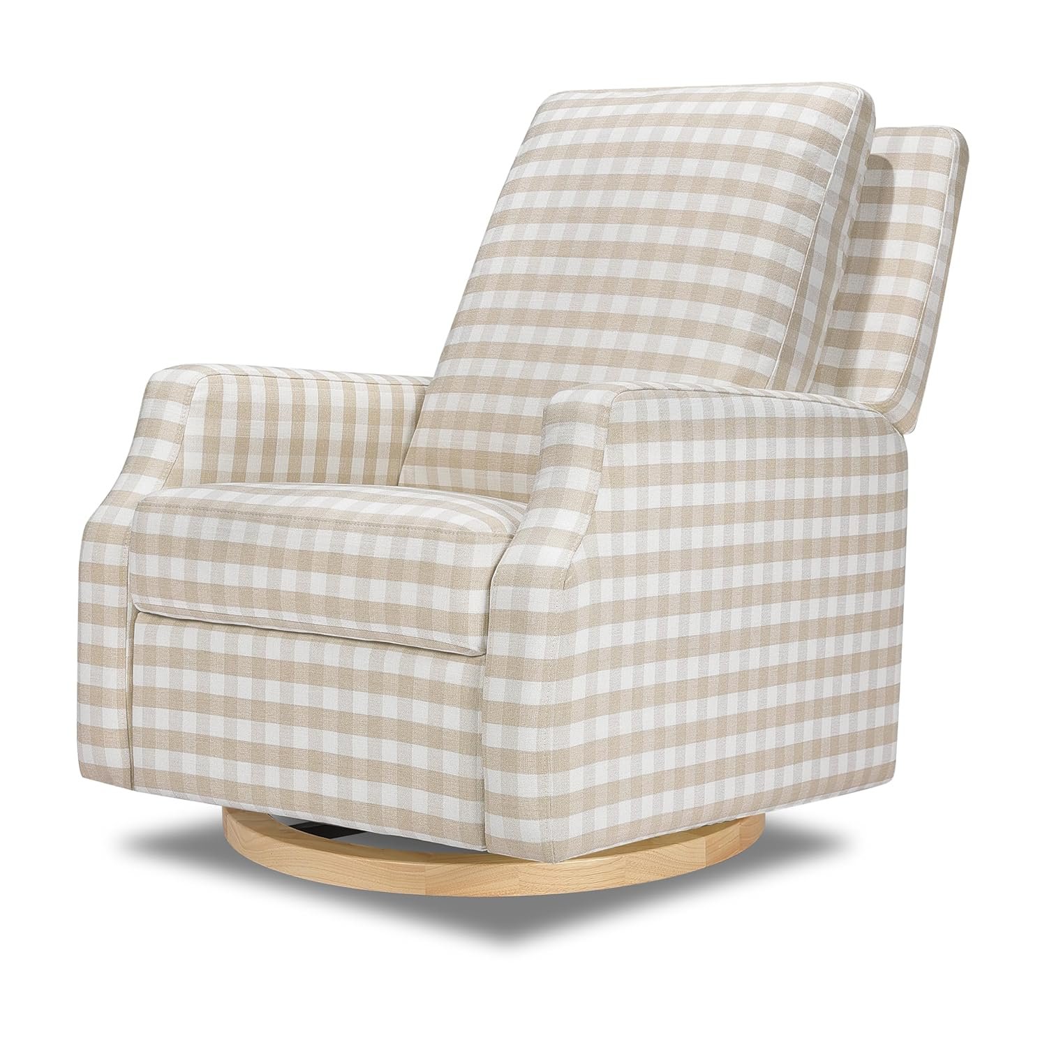 Namesake Crewe Glider Recliner Nursery Chair – GREENGUARD Gold & Certi-PUR US Certified Rocker Recliner – Glider Rocking Chair for Nursery & Living Room – Manual, 360° Swivel, Tan Gingham