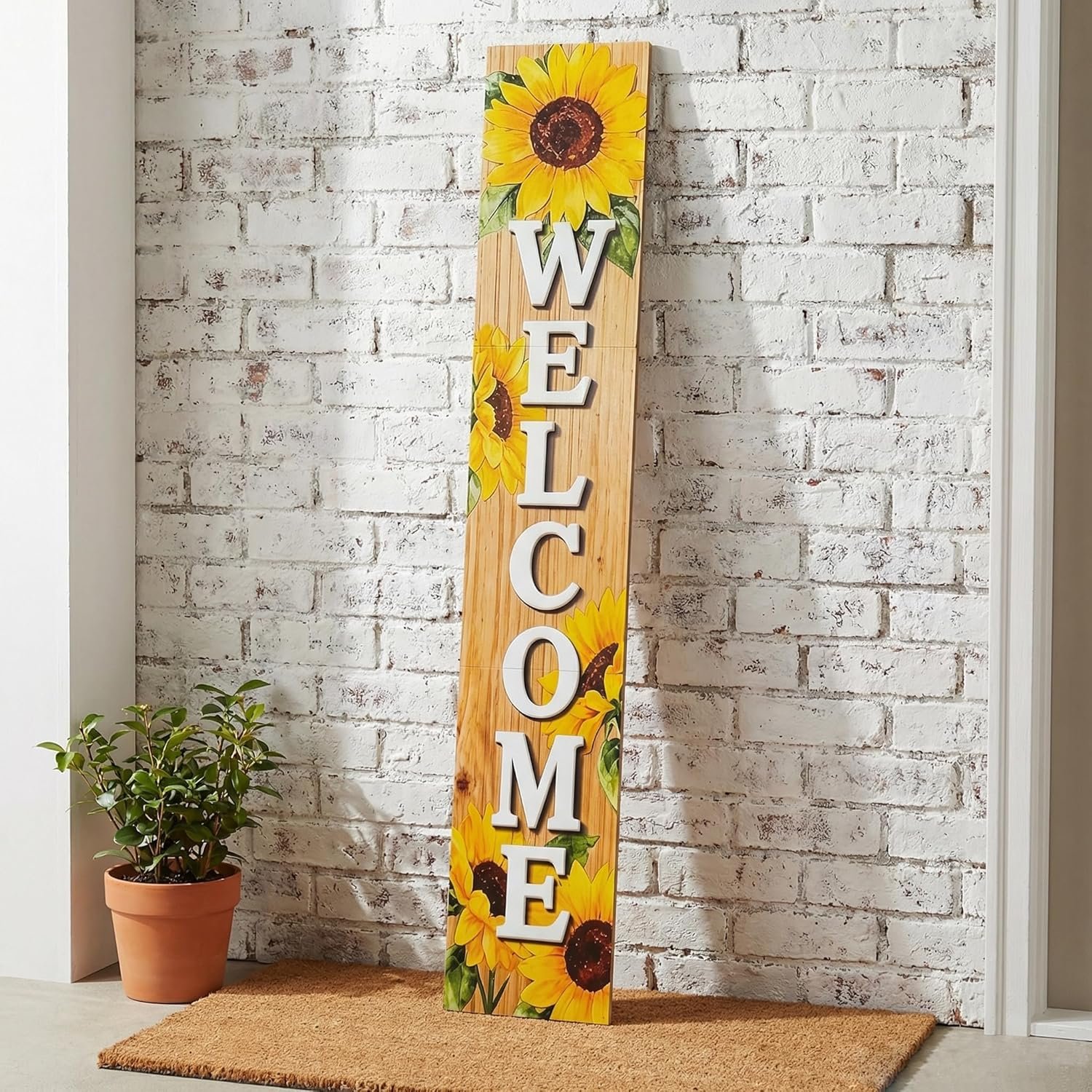 Vertical Wood Welcome Sign for Front Porch Vertical Decorative Sign Front Door Outdoor Indoor Welcome Sign 47.2×7.8 Inch Sunflower Outdoor Decor for Summer Front Porch Decorations.