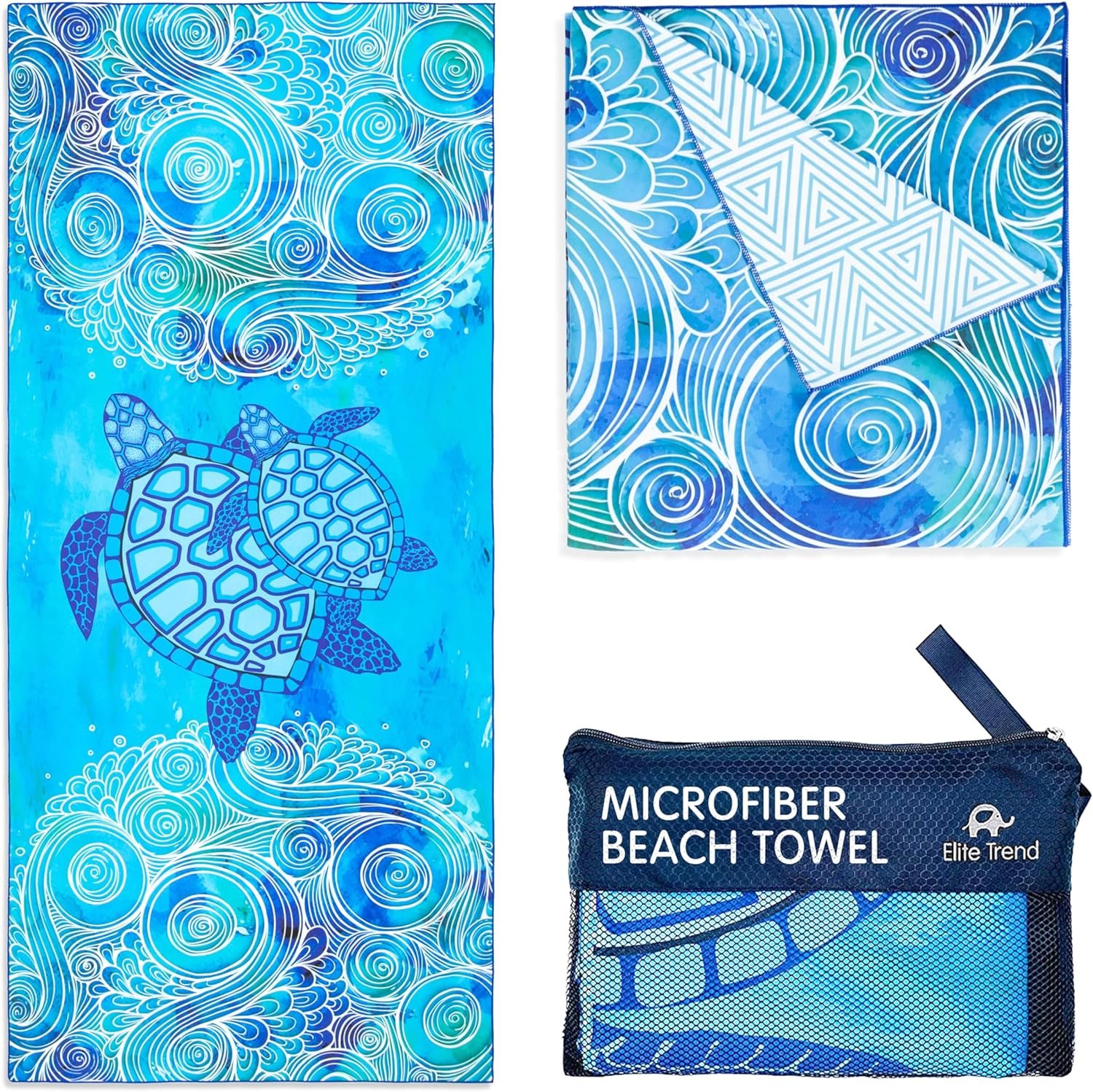 Elite Trend Microfiber Beach Towel for Adults with Bag – Extra Large 78×35 inch Lightweight Sand Free Quick Dry Towel for Travel, Swimming, Yoga, Camping (Sea Turtle)