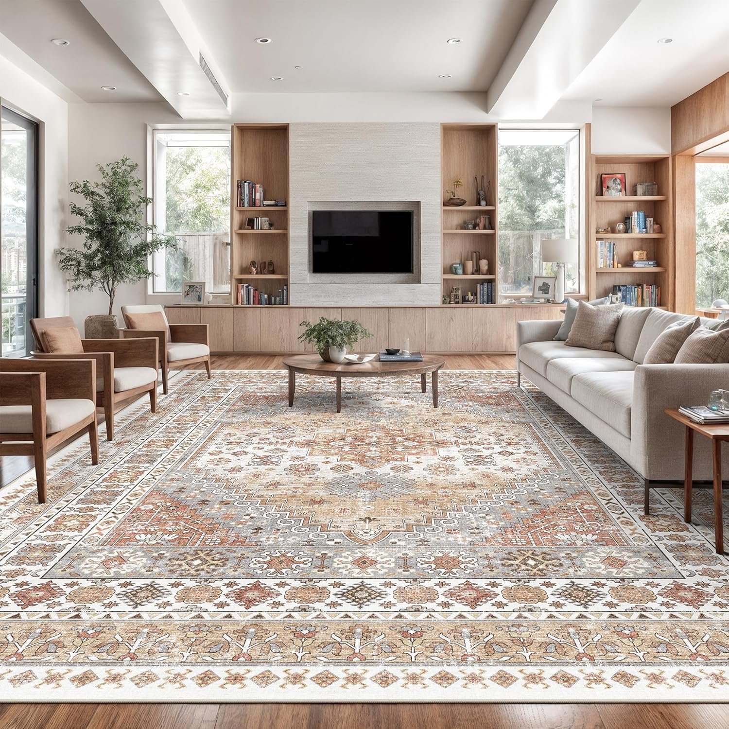 zesthome 10×14 Area Rugs,Stain Resistant Washable Rug,Ultra-Thin Rugs for Living Room,Bedroom,Non-Slip Backing Home Decor Large Area Rug (Orange,10’x14′)
