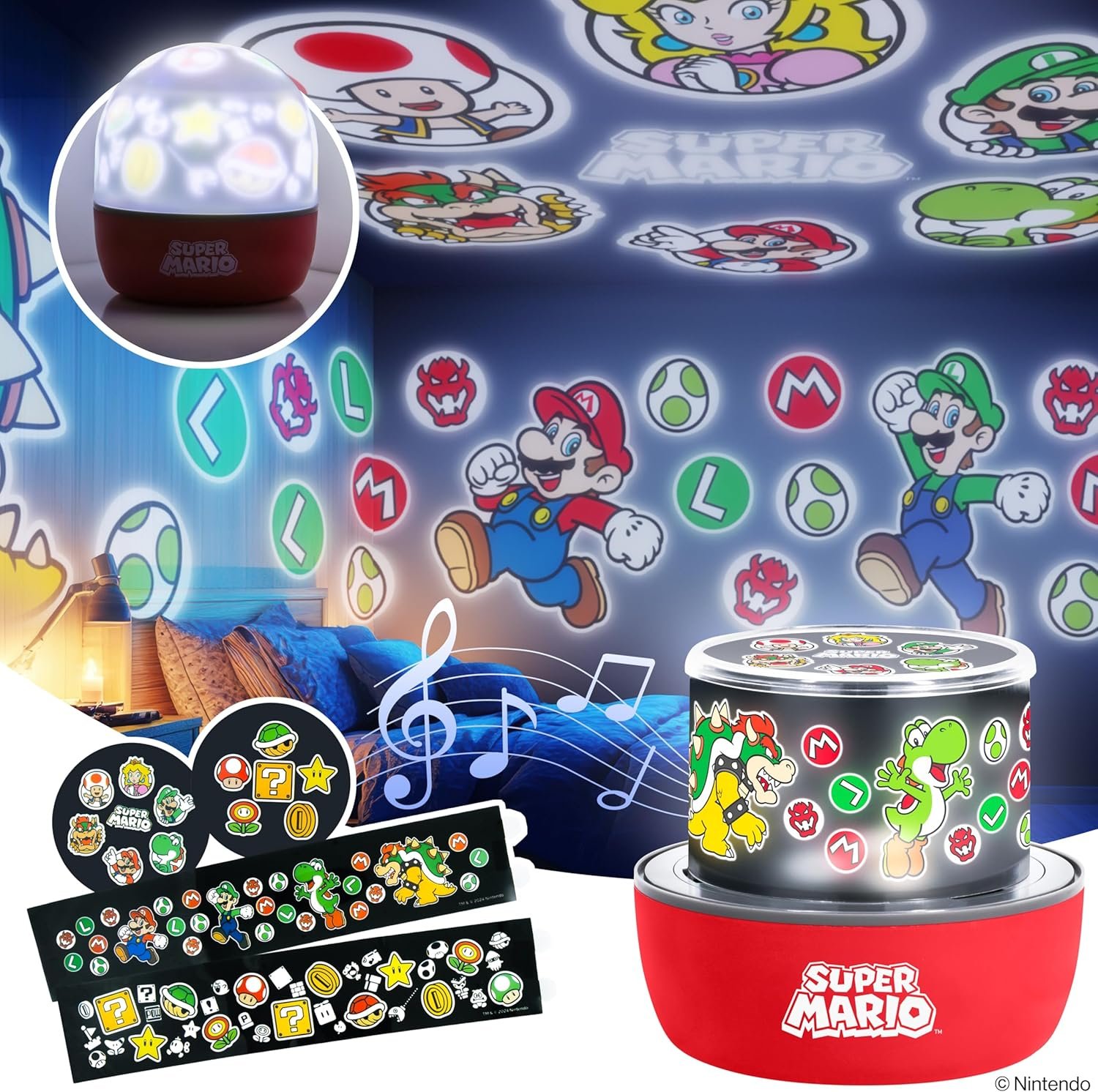 Paladone Super Mario Projection Light – Officially Licensed Nintendo Projector Lamp with Interchangeable Scenes and Mood Lighting, 3 Light Modes, Gaming Room Decor