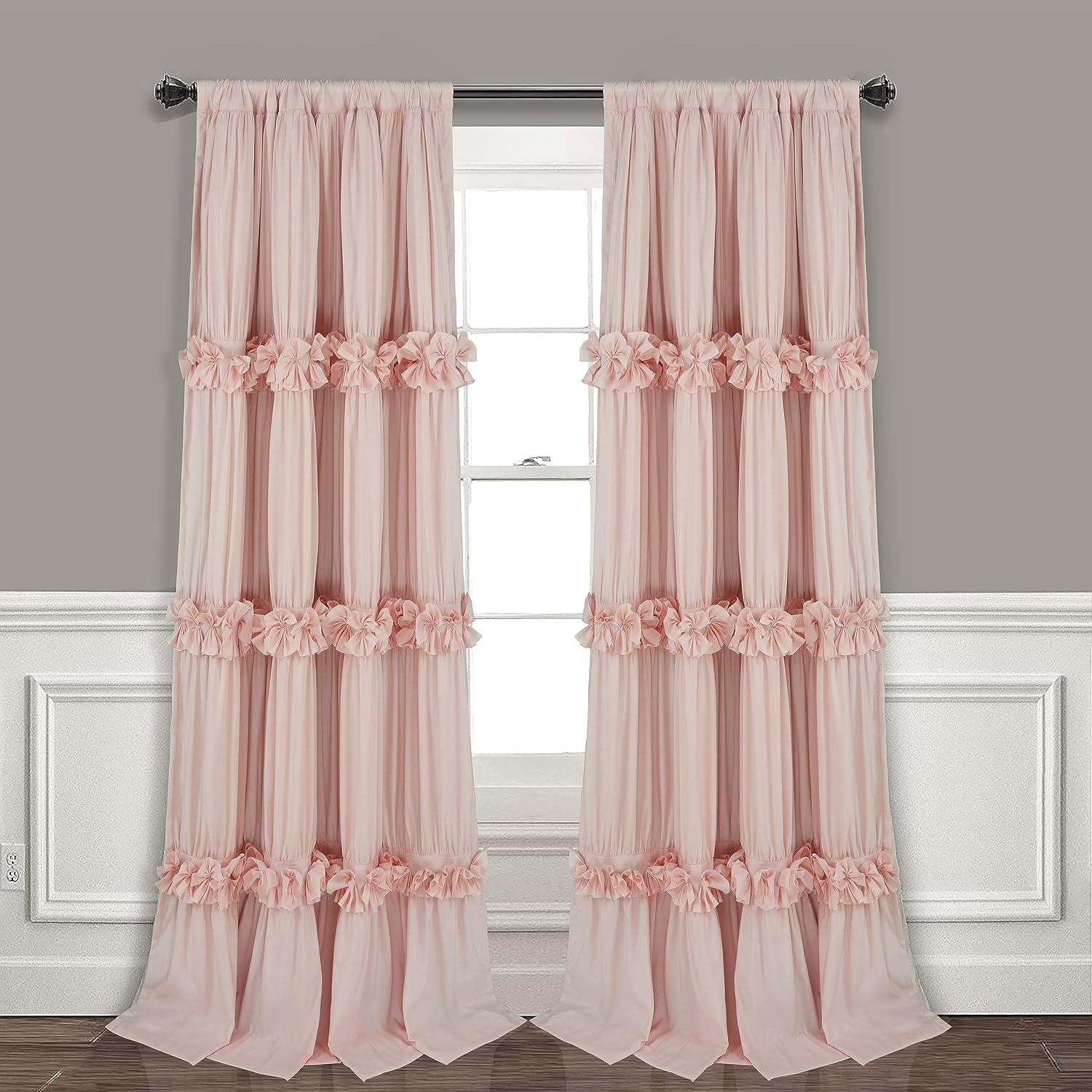 Homechoice Decor Thermal Insulated Blackout Window Curtains, 54″ W x 84″ L x 2 Panels, Boho Ruched Window Treatments with 3 Rows of Butterfly Flowers, Rustic Rod Pocket Drapes, Peach Pink (LQ-30)