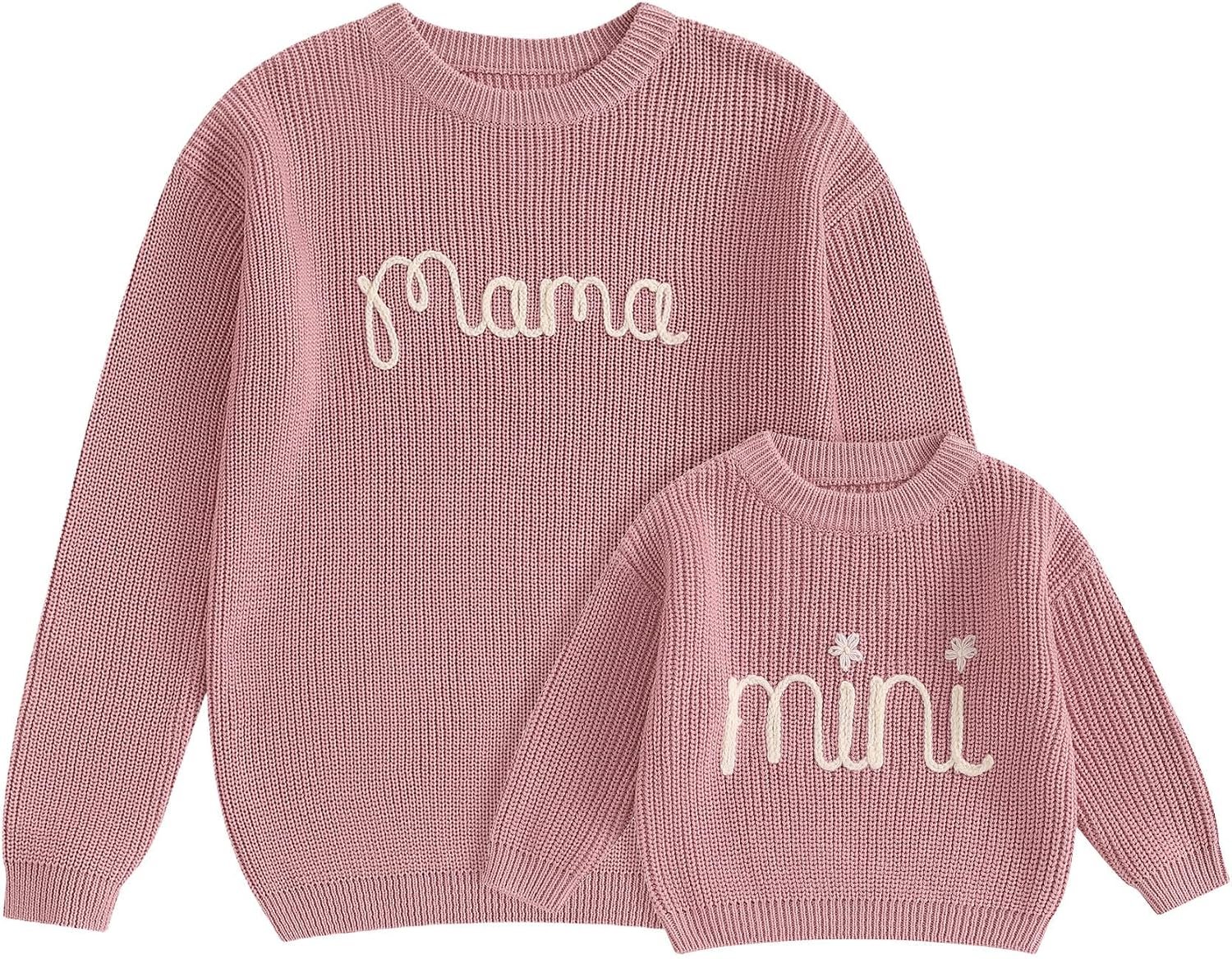 Mommy and Me Matching Outfits Mama and Mini Long Sleeve Crewneck Sweater Pullover Tops Mother Baby Matching Clothes