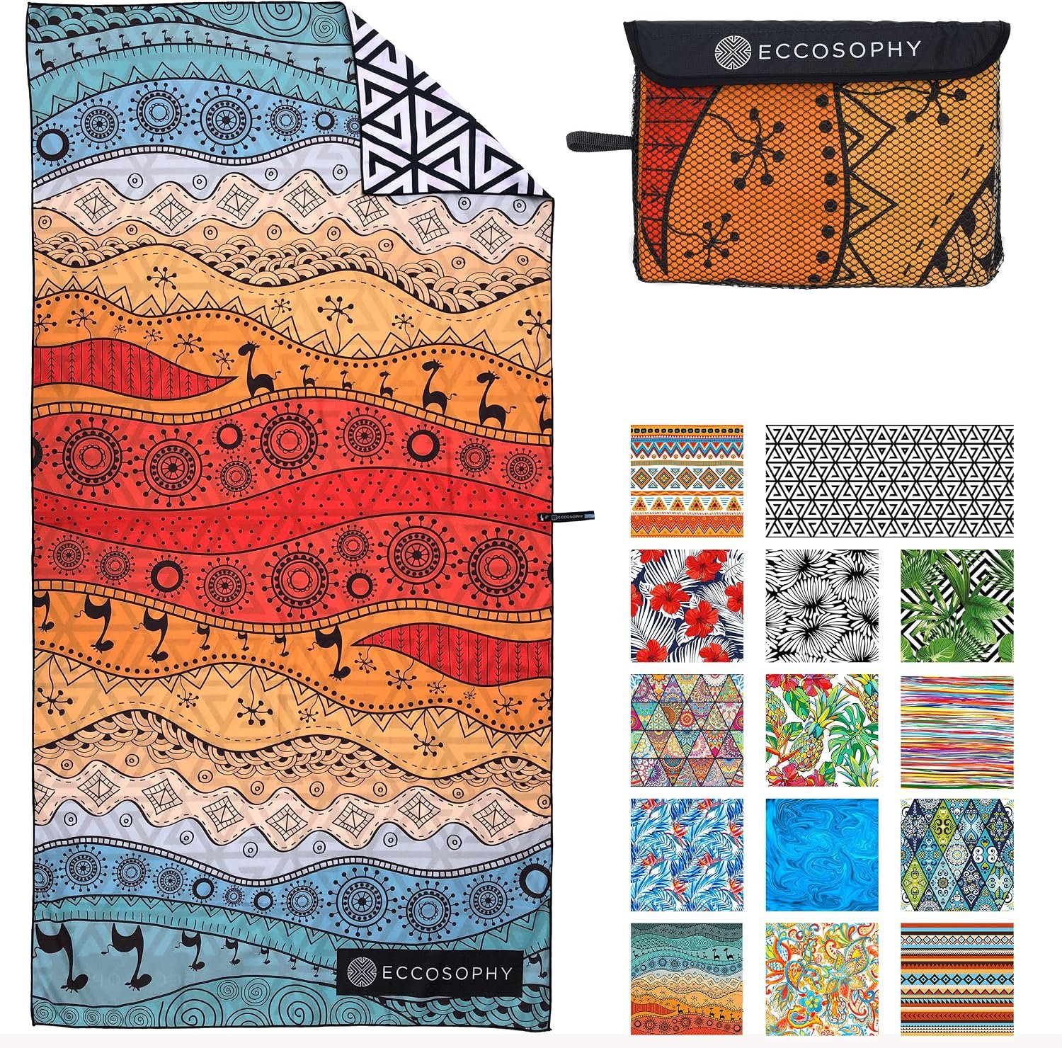 ECCOSOPHY Microfiber Beach Towel – Sand Free Towels are Quick Dry, Light Weight, Super Absorbent – Perfect Pool, Travel, Cruise, Camping Essentials – Oversized Extra Large for Adults 71×35 in