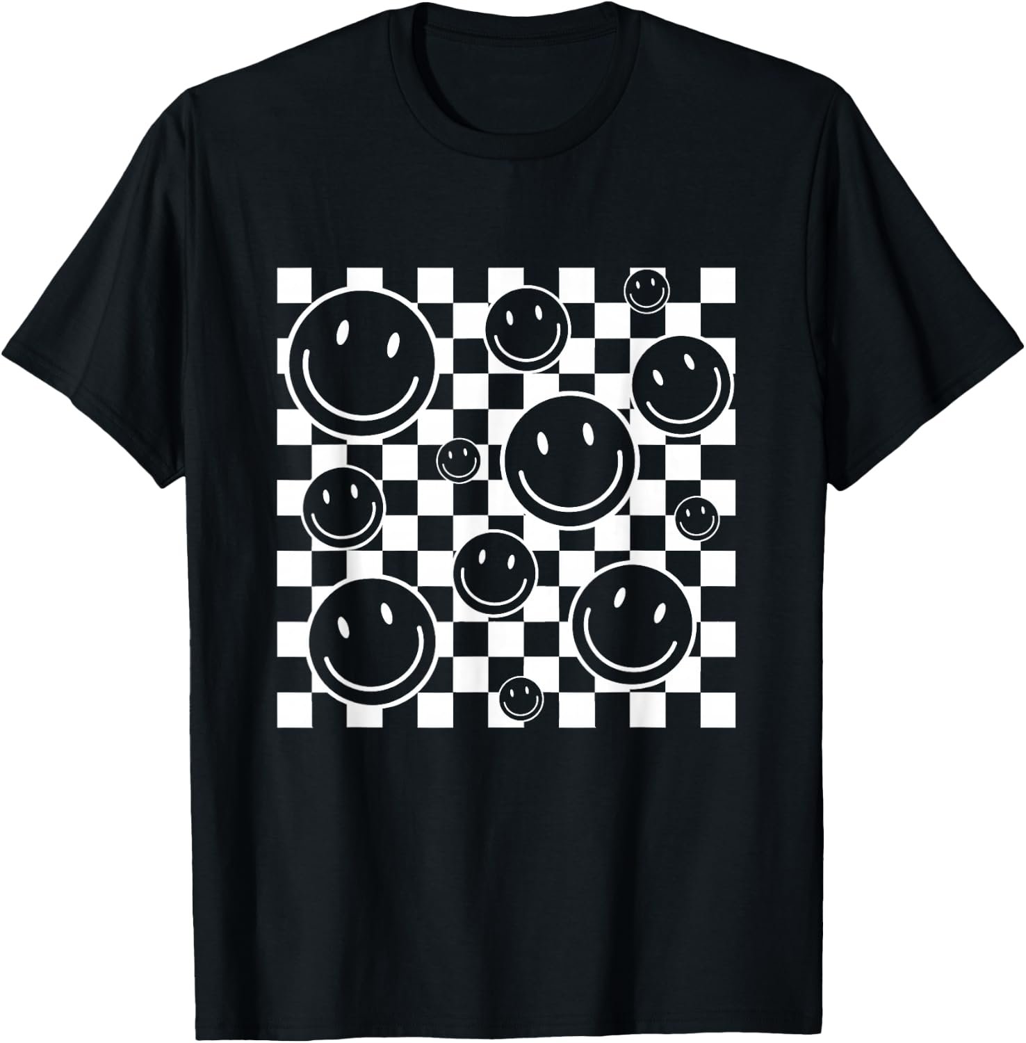 Retro Happy Face Checkered Flag Pattern for Women Men Kids T-Shirt