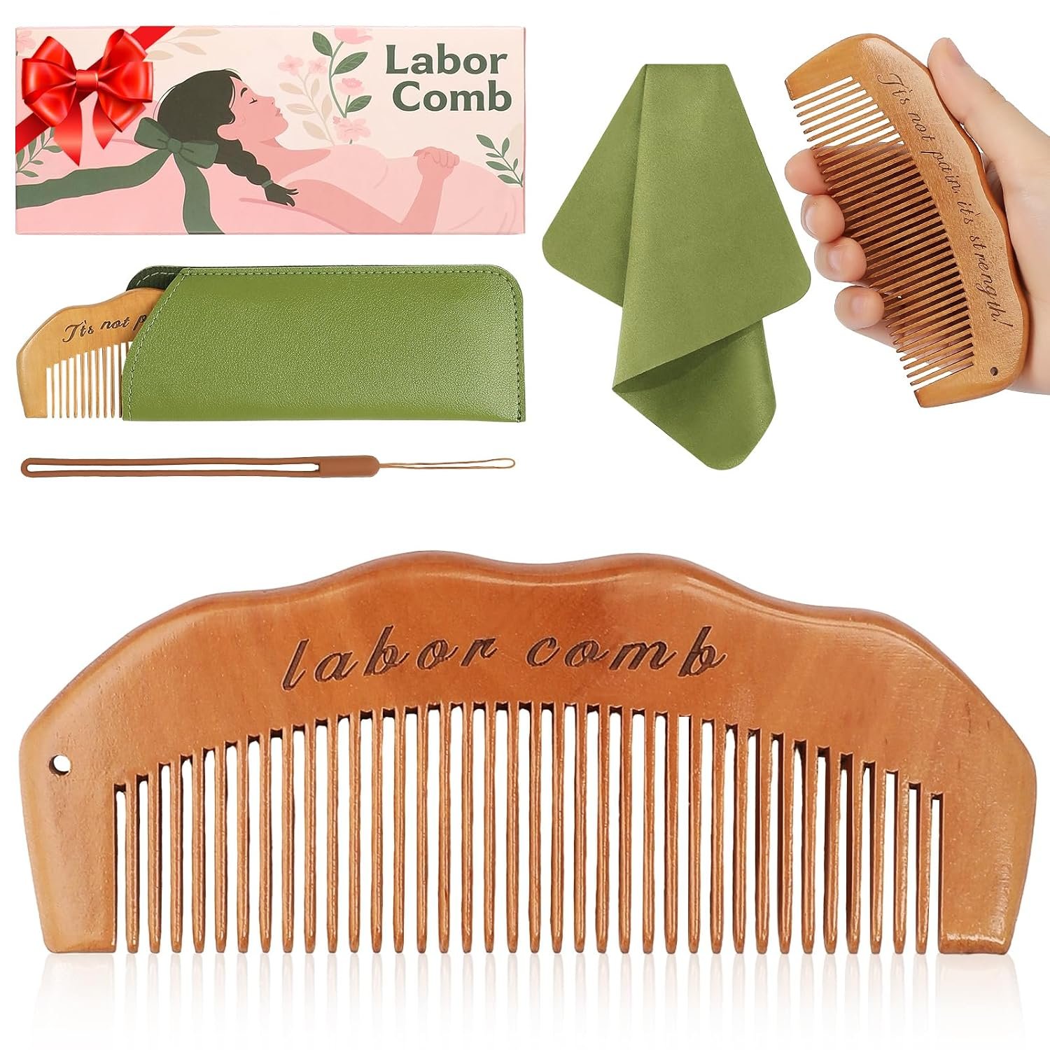 Birth Comb for Labor – Natural Wooden Pregnancy Essential and New Mom Gift | Natural Wooden Birth Comb Offers Handheld Focus during Labor and Doubles as a Baby Comb, Shower Comb and New Mom Gift.