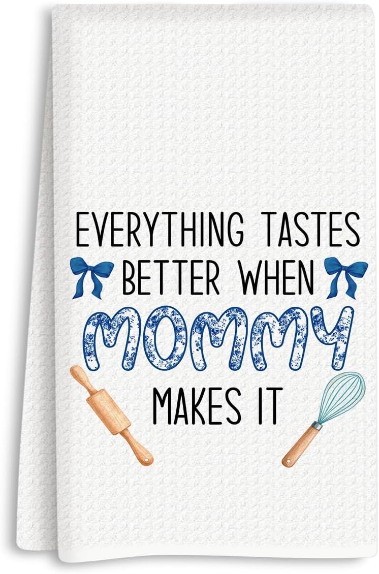 Mothers Day Kitchen Towels, Mommy Kitchen Towels, Mom Birthday Gifts, Gifts for Mom Mama Mommy, Chinoiserie Floral Waffle Dish Hand Tea Towel for Home Holiday Dining Bathroom Bar Decor