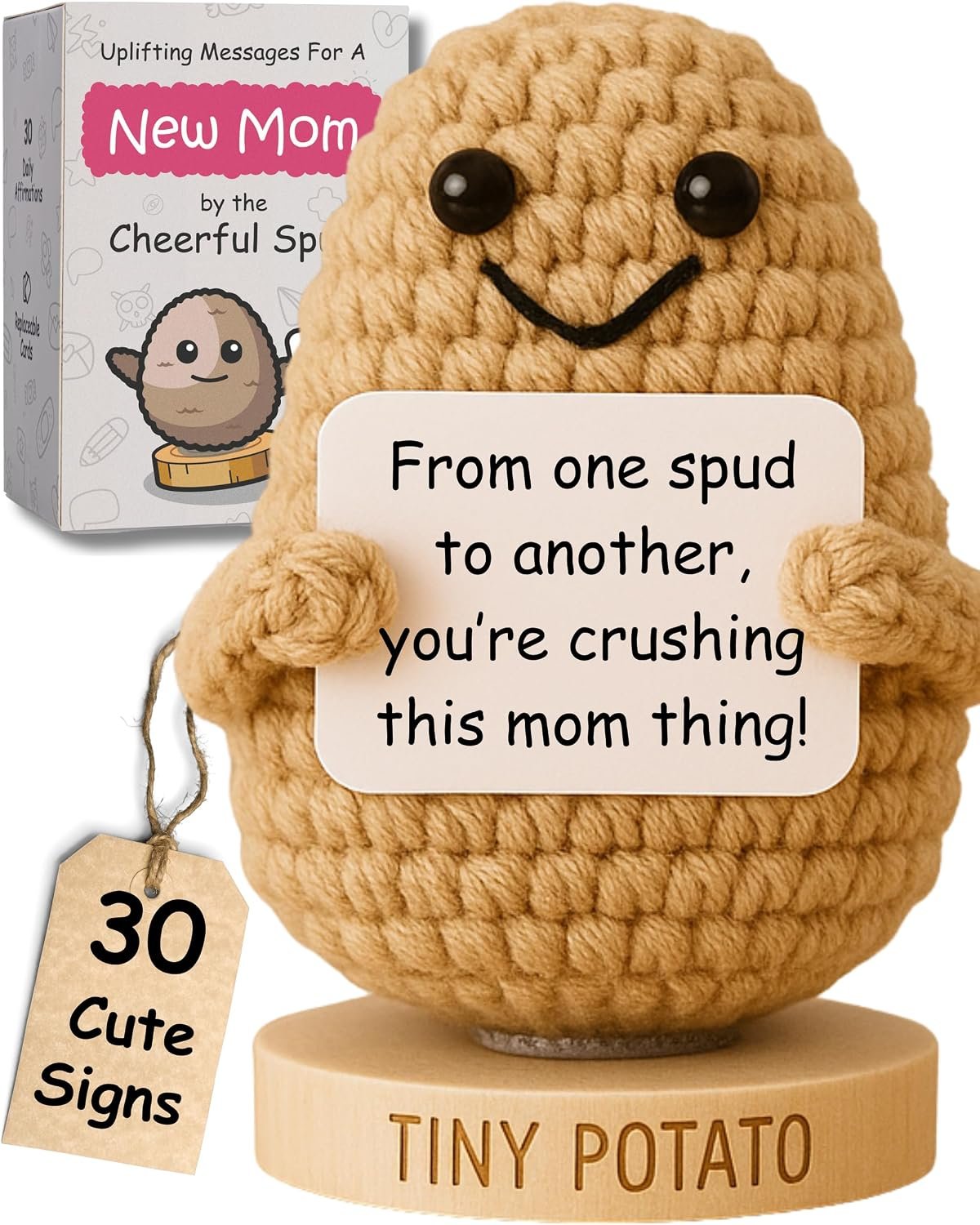 New Mom Gifts for Women – Tiny Potato with 30 Cute Signs | New Mommy Funny Gift for Baby Showers, Christmas, Stocking Stuffers, Birthday | Postpartum Care Package Idea for 1st Time Mother After Birth